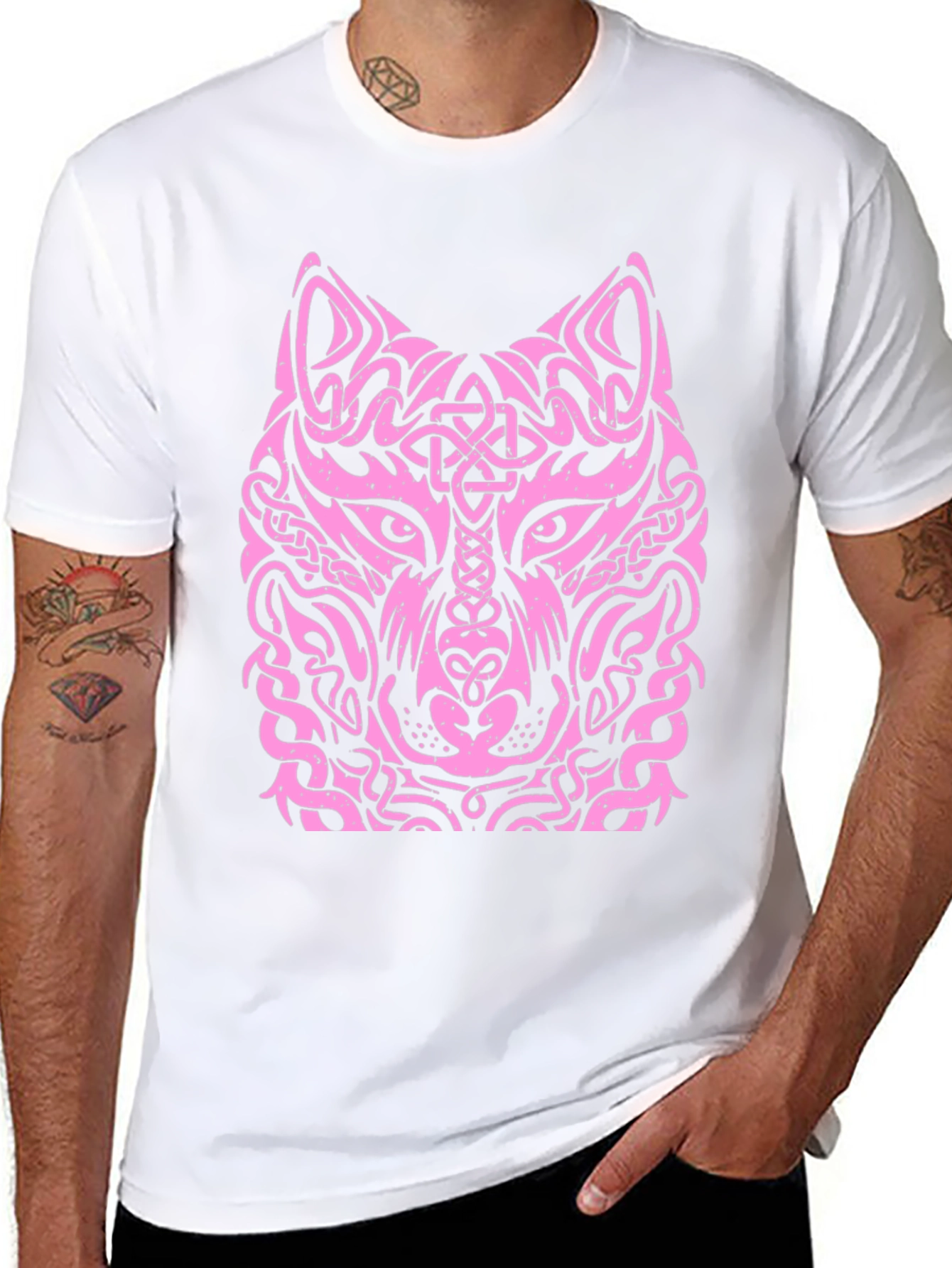 Black Wolf Head Graphic Tee - Unique Tribal Design view 8