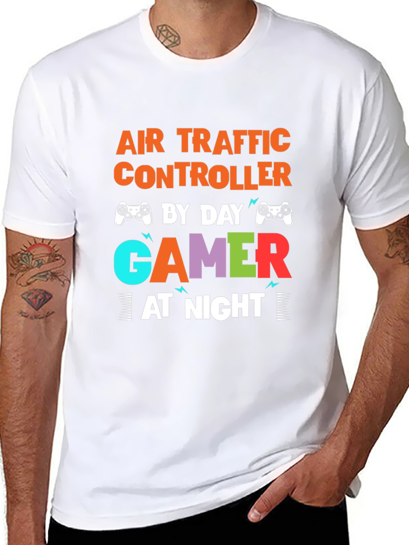 Black Air Traffic Controller Gamer T-Shirt - Funny Novelty Tee view 8
