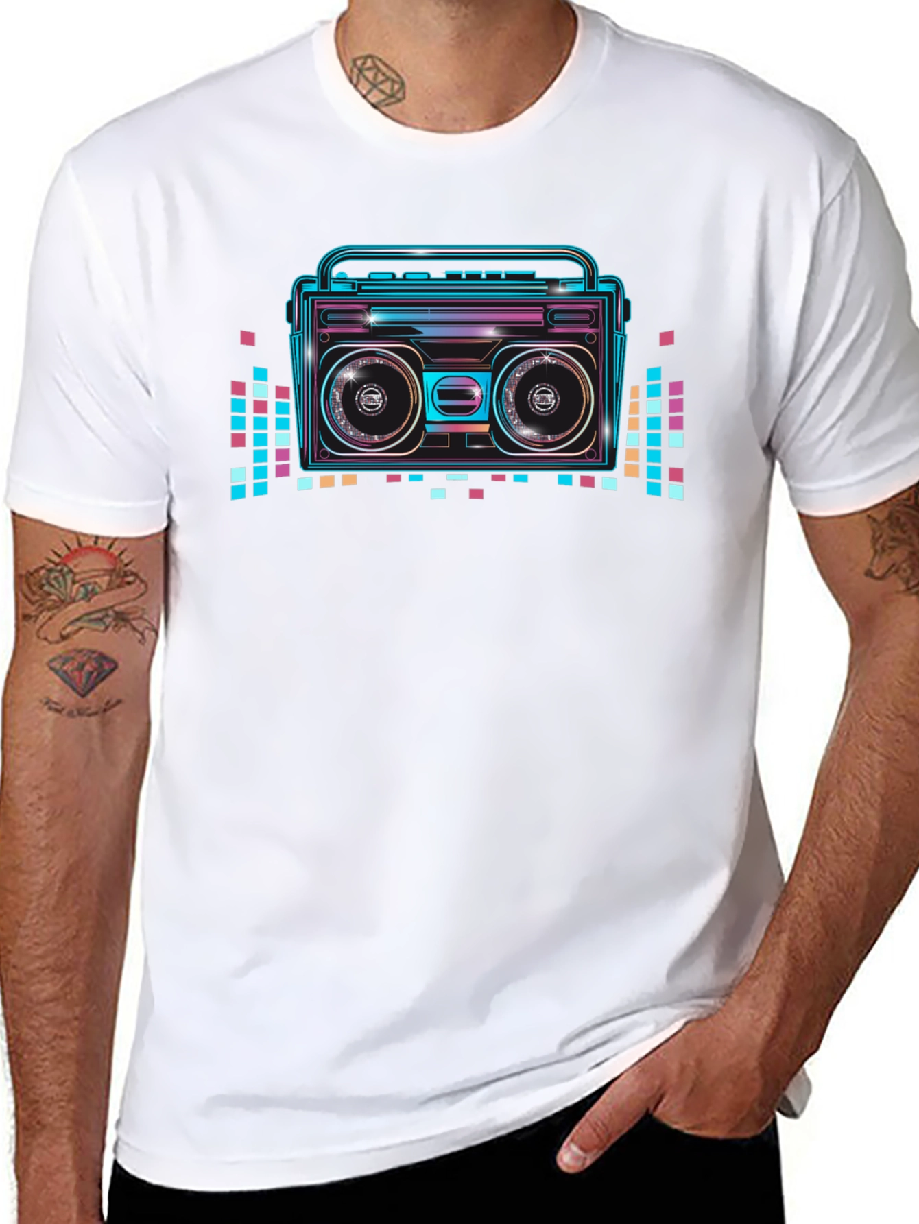 Black Retro Boombox Graphic T-Shirt - Vintage 80s Style view 8