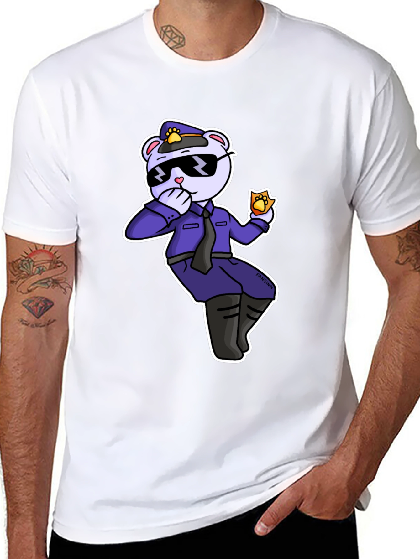 Black Cool Cartoon Bear Police T-Shirt view 8