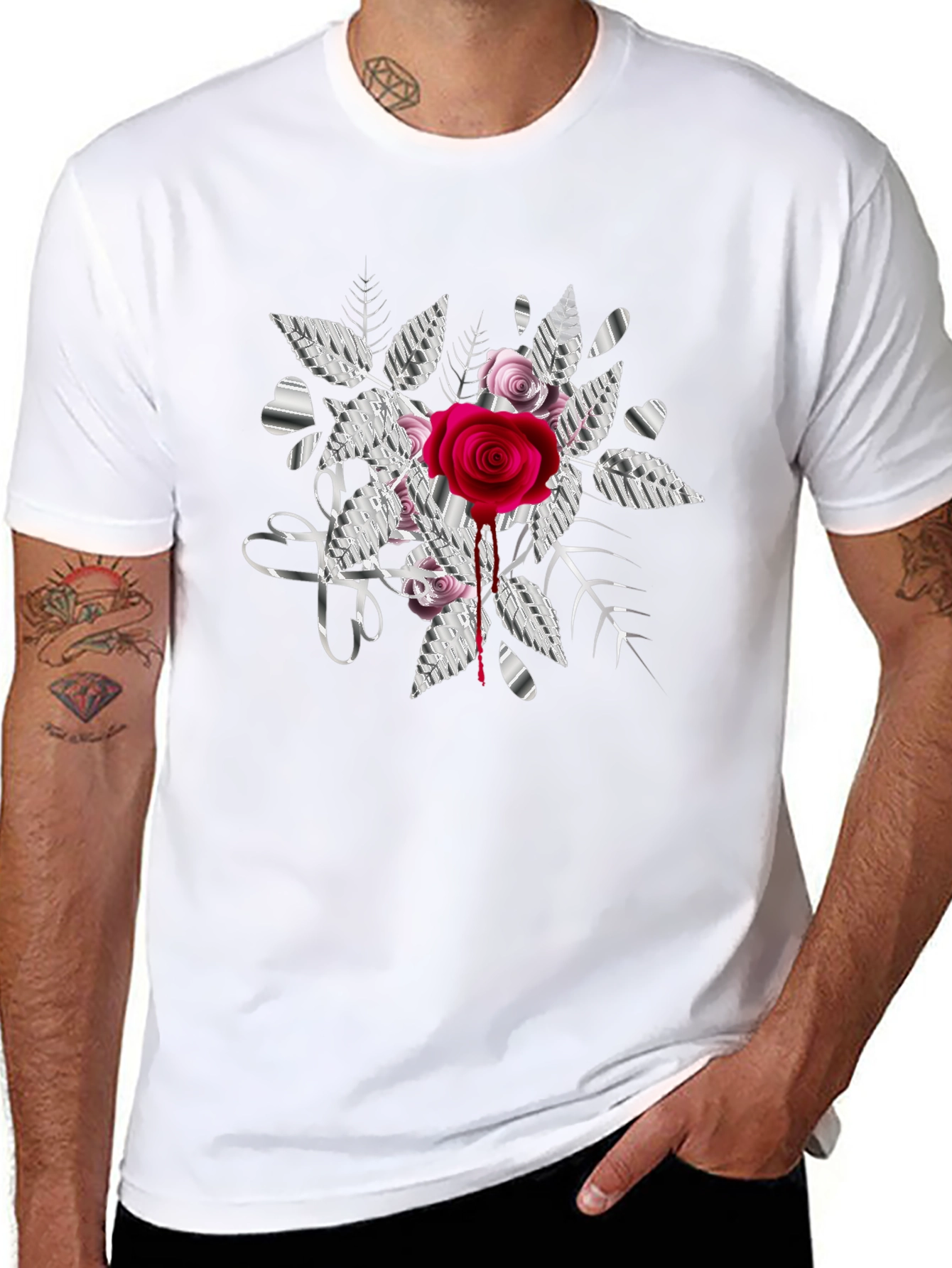 Black Rose & Hearts Graphic Print Black Tee view 8