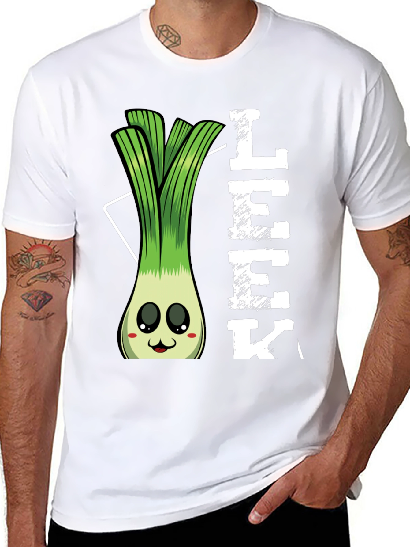 Black Funny Leek Cartoon T-Shirt view 8