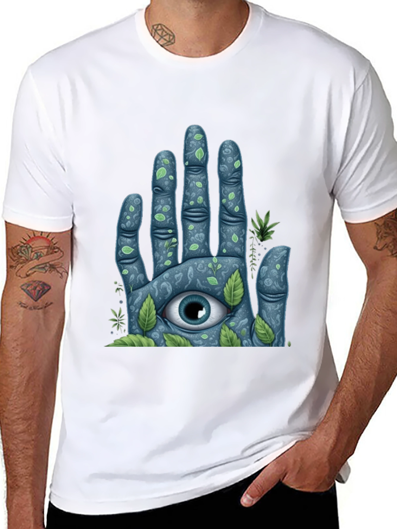 Black Mystic Eye Hand Graphic Tee - Nature Inspired Design view 8