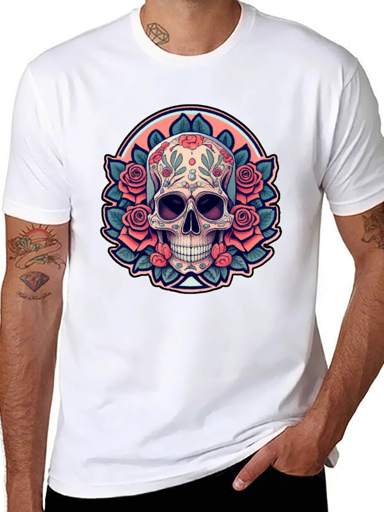Black Sugar Skull Rose Black T-Shirt view 8