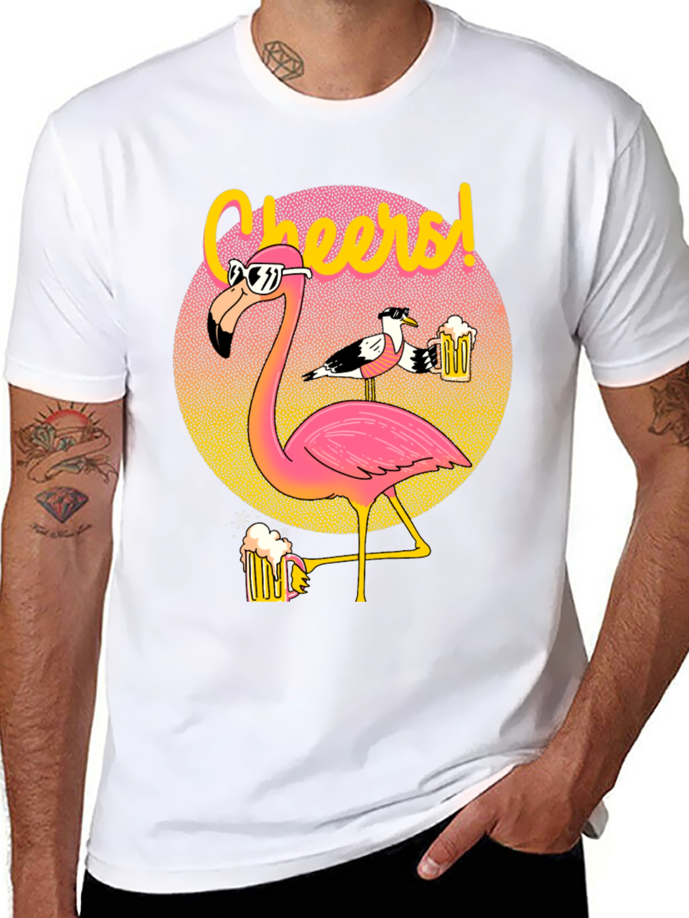 Black Cheers Flamingo Graphic T-Shirt view 8
