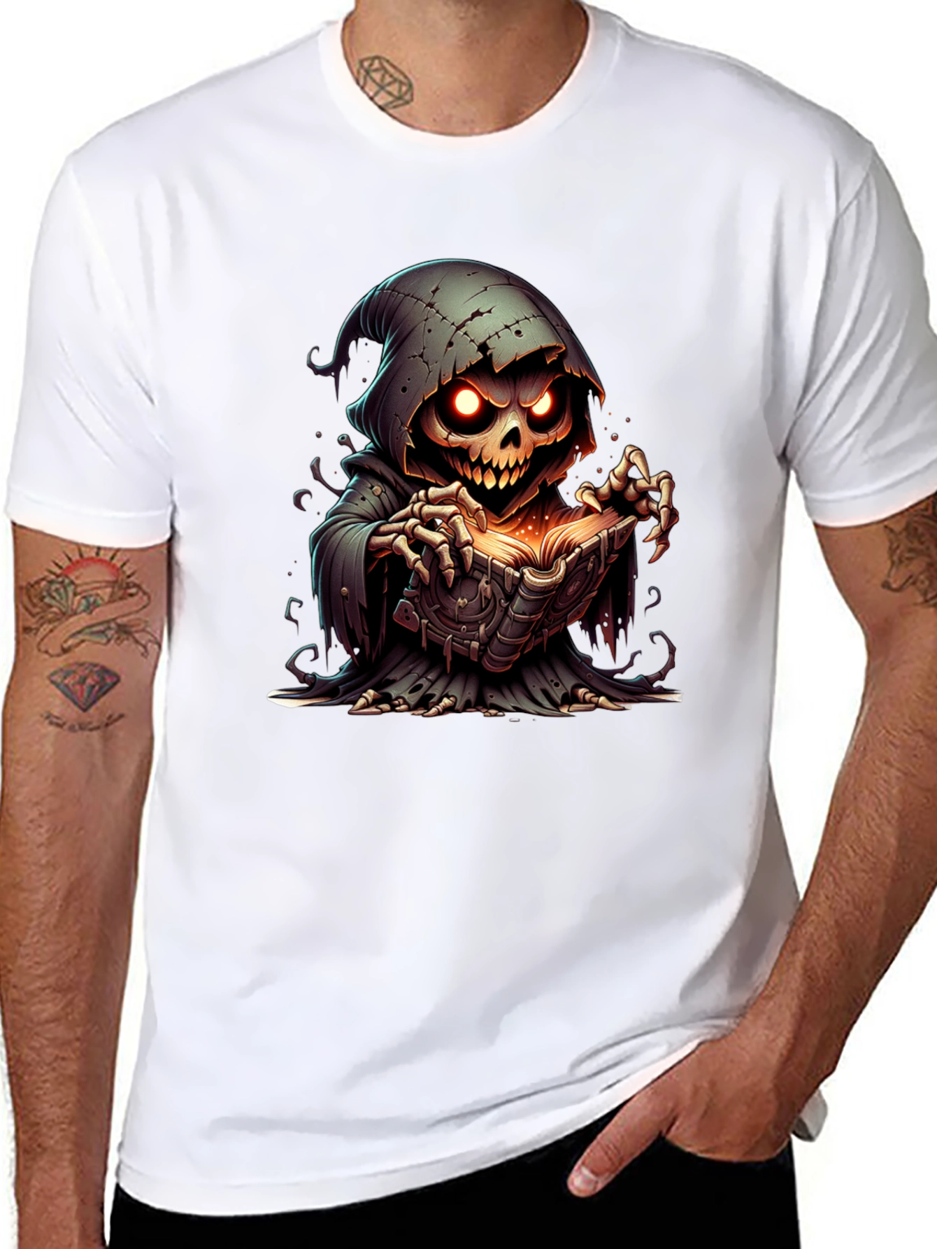 Black Grim Reaper Graphic Tee - Spooky Book Design view 8