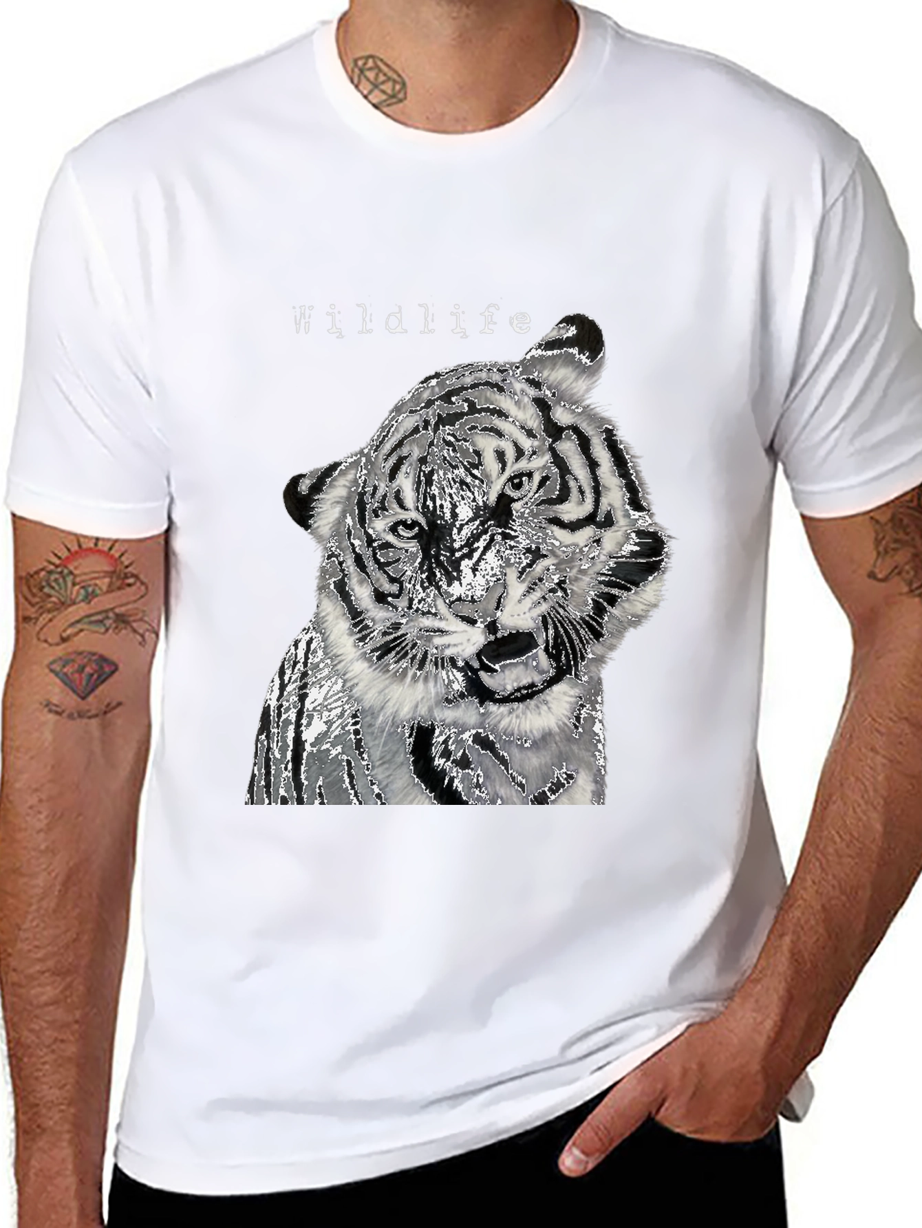 Black Wildlife Tiger Graphic Black T-Shirt view 8
