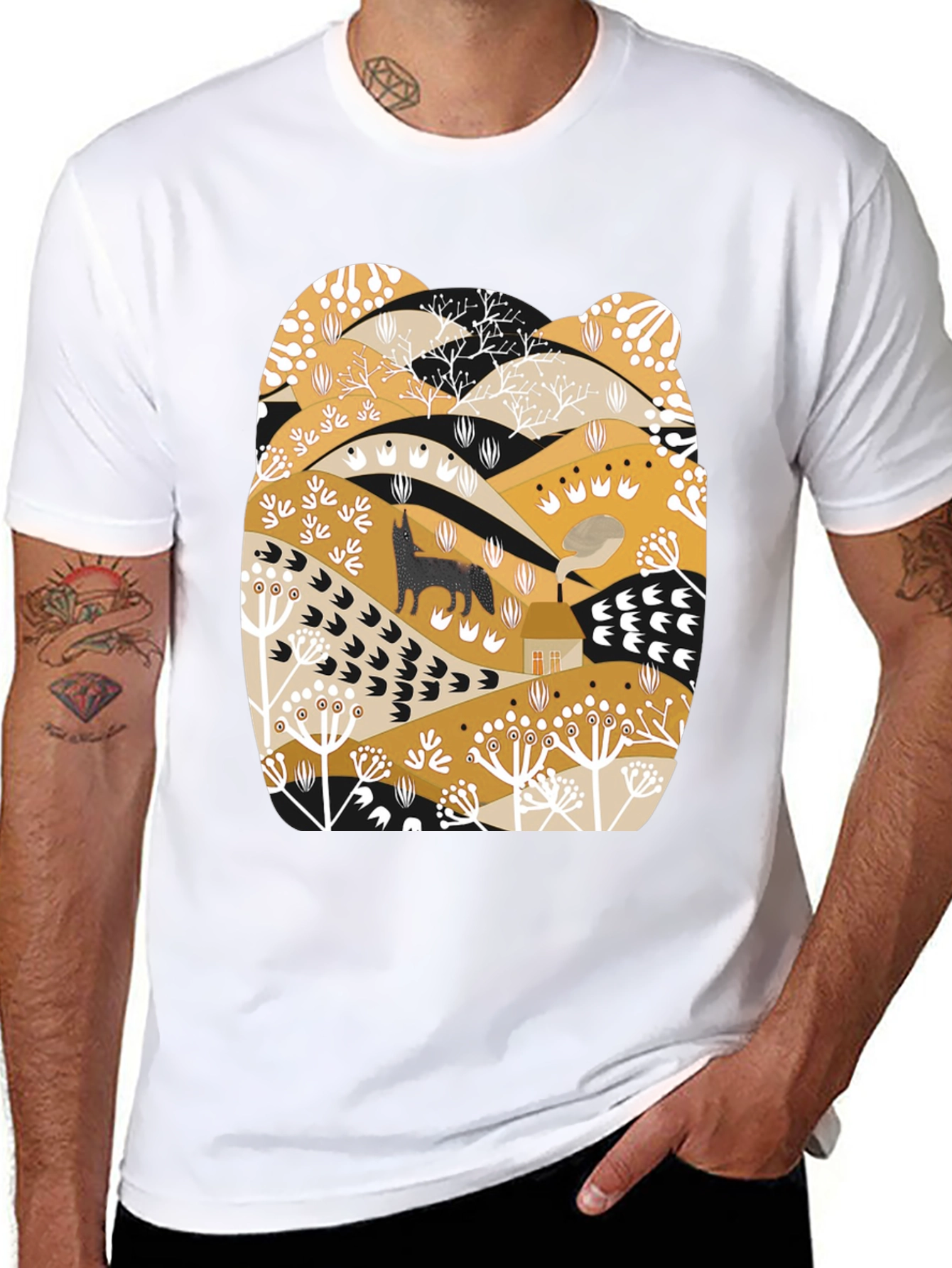 Black Wolf Landscape Graphic Tee - Black view 8