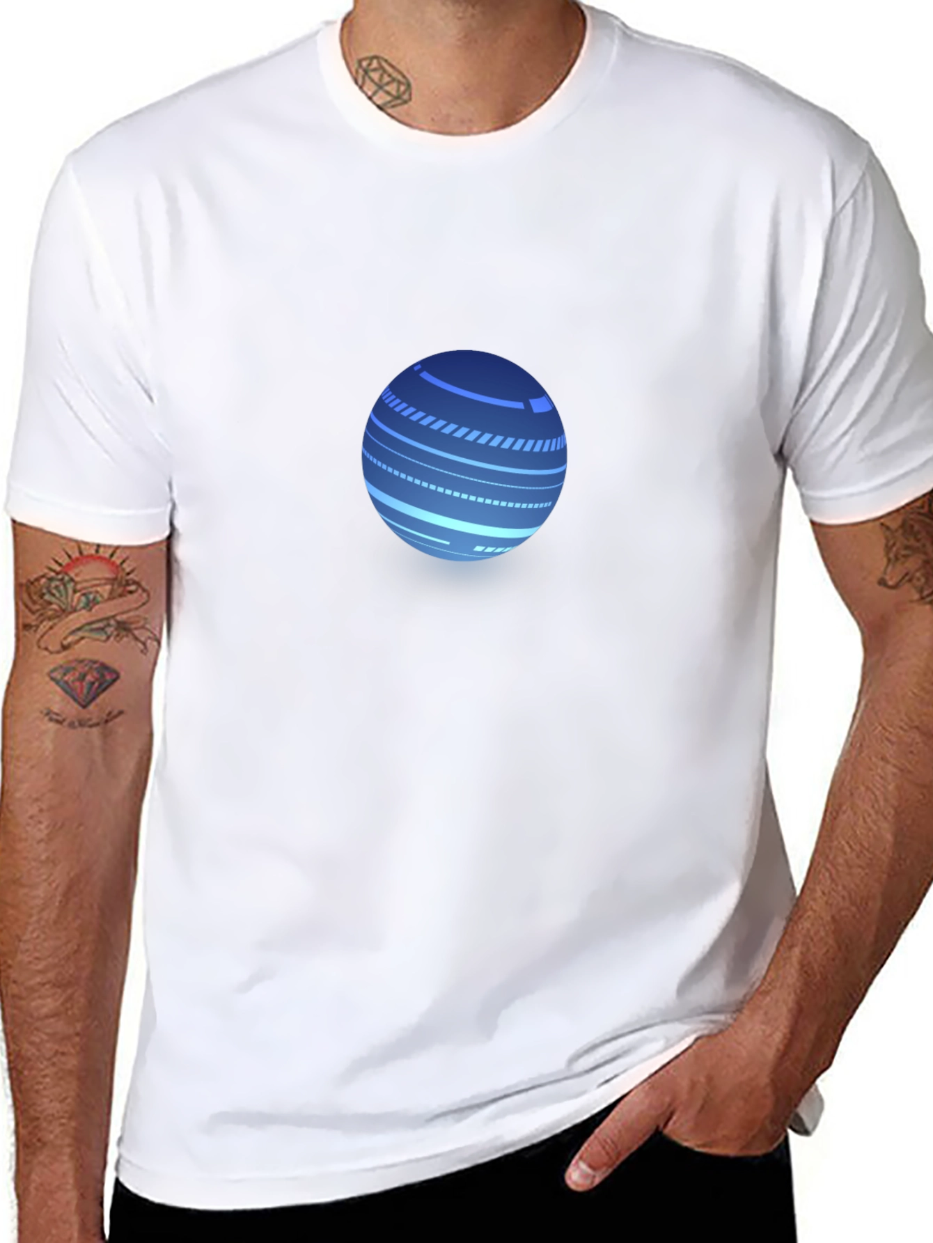 Black Men's Black T-Shirt with Tech Sphere Graphic view 8