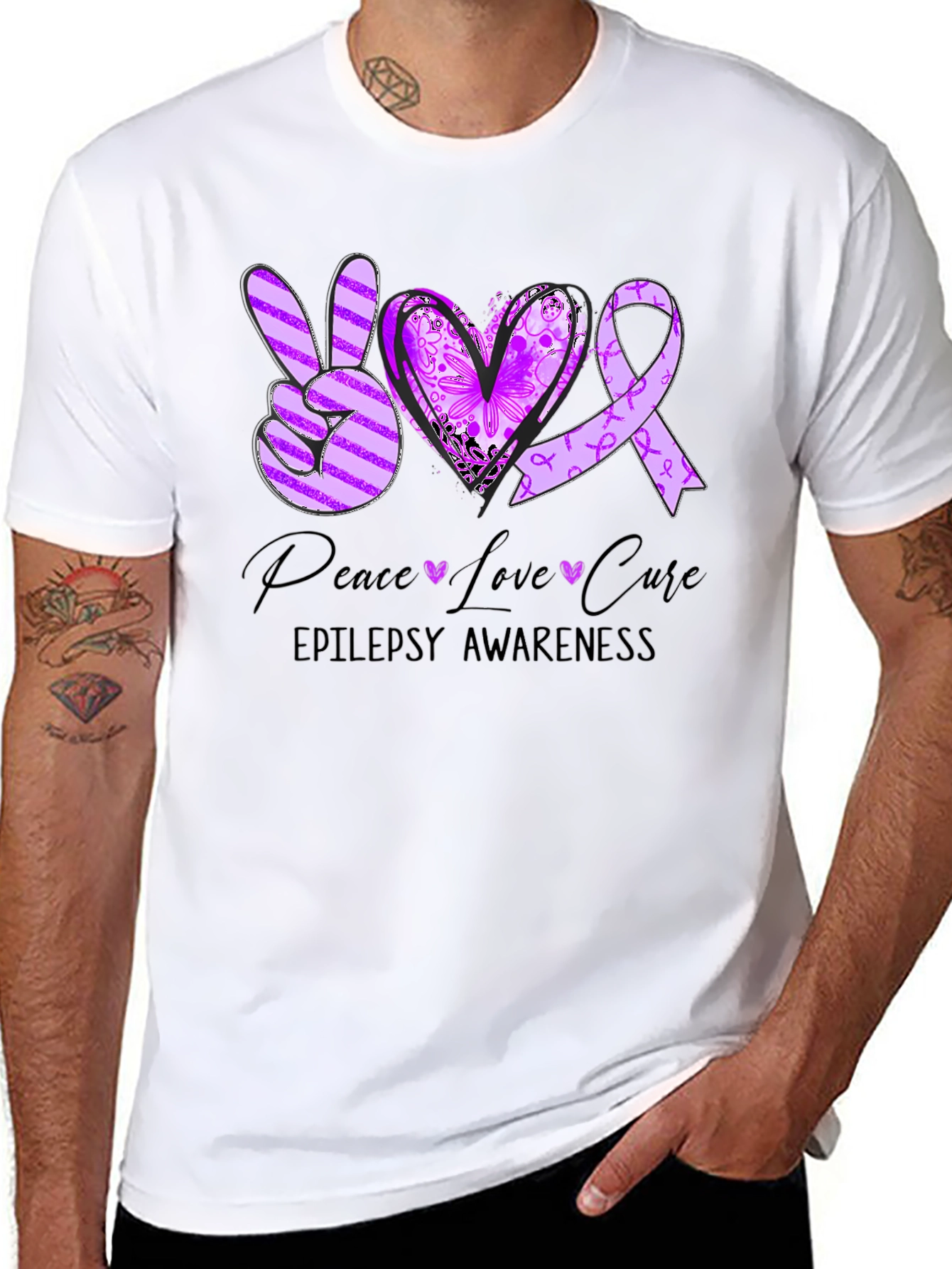 Epilepsy Awareness Peace Love Cure T-Shirt - 8