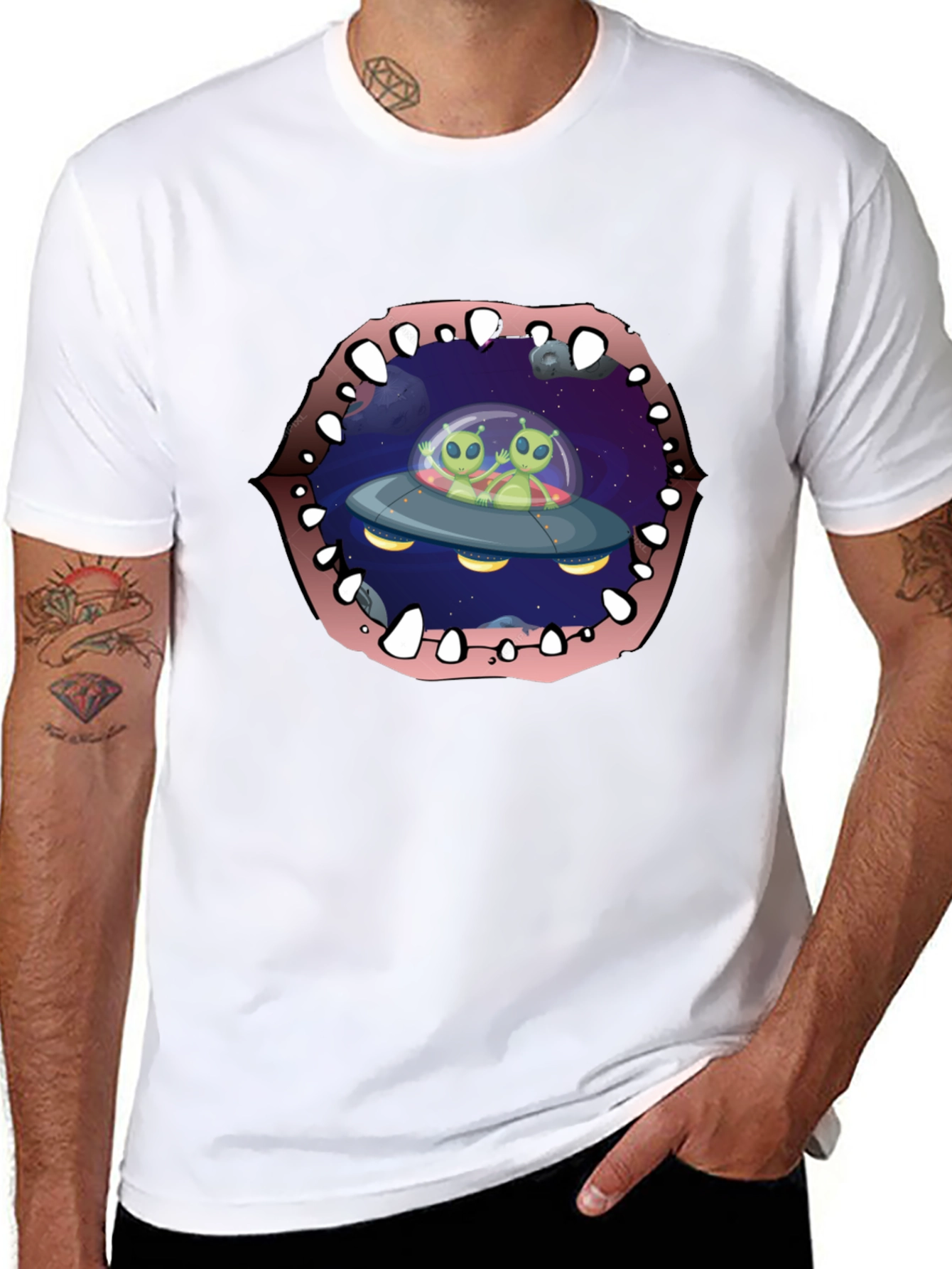 Black Alien Abduction T-Shirt Black Cotton Crew Neck view 8