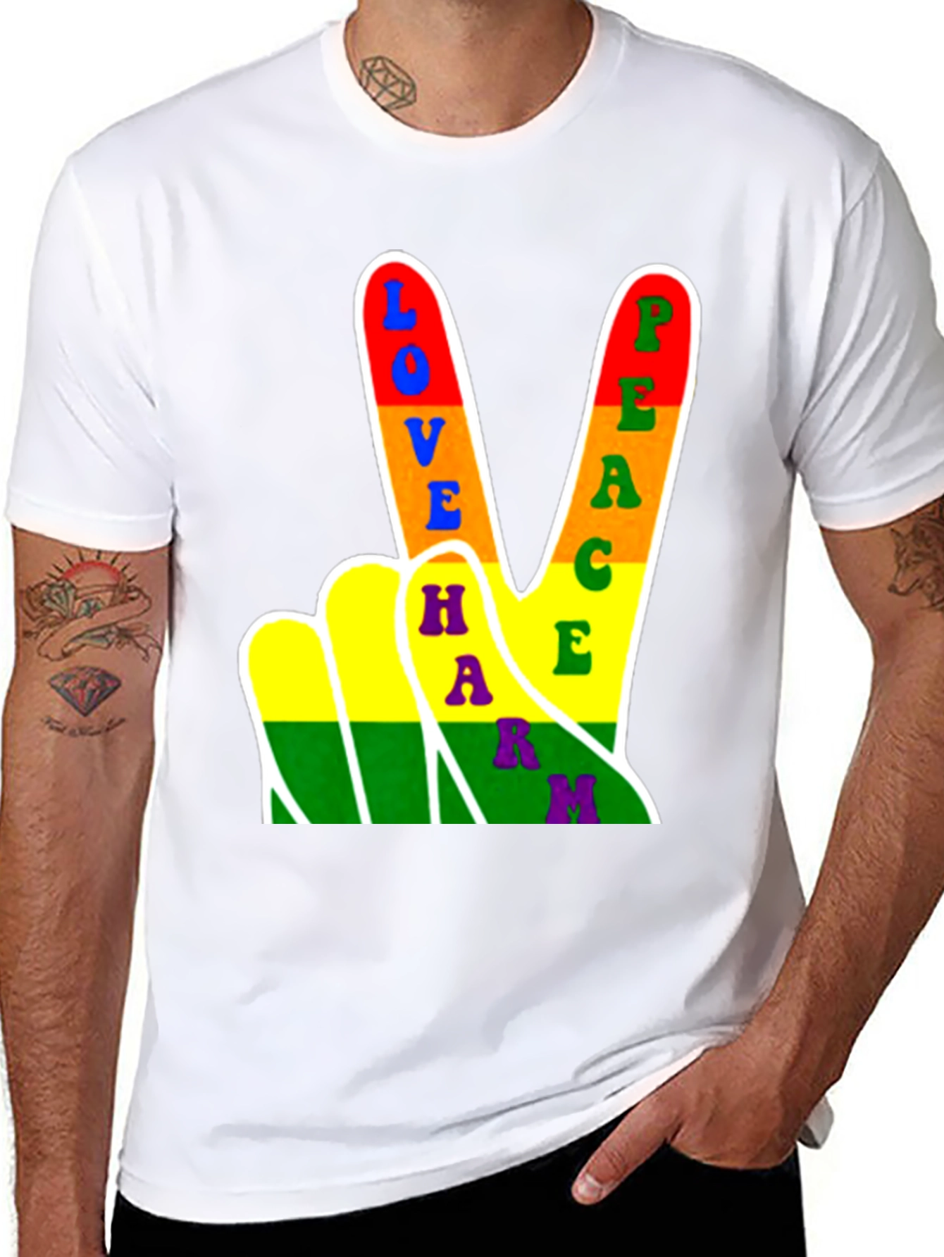 Black Love Peace Harmony Rainbow Graphic T-Shirt view 8