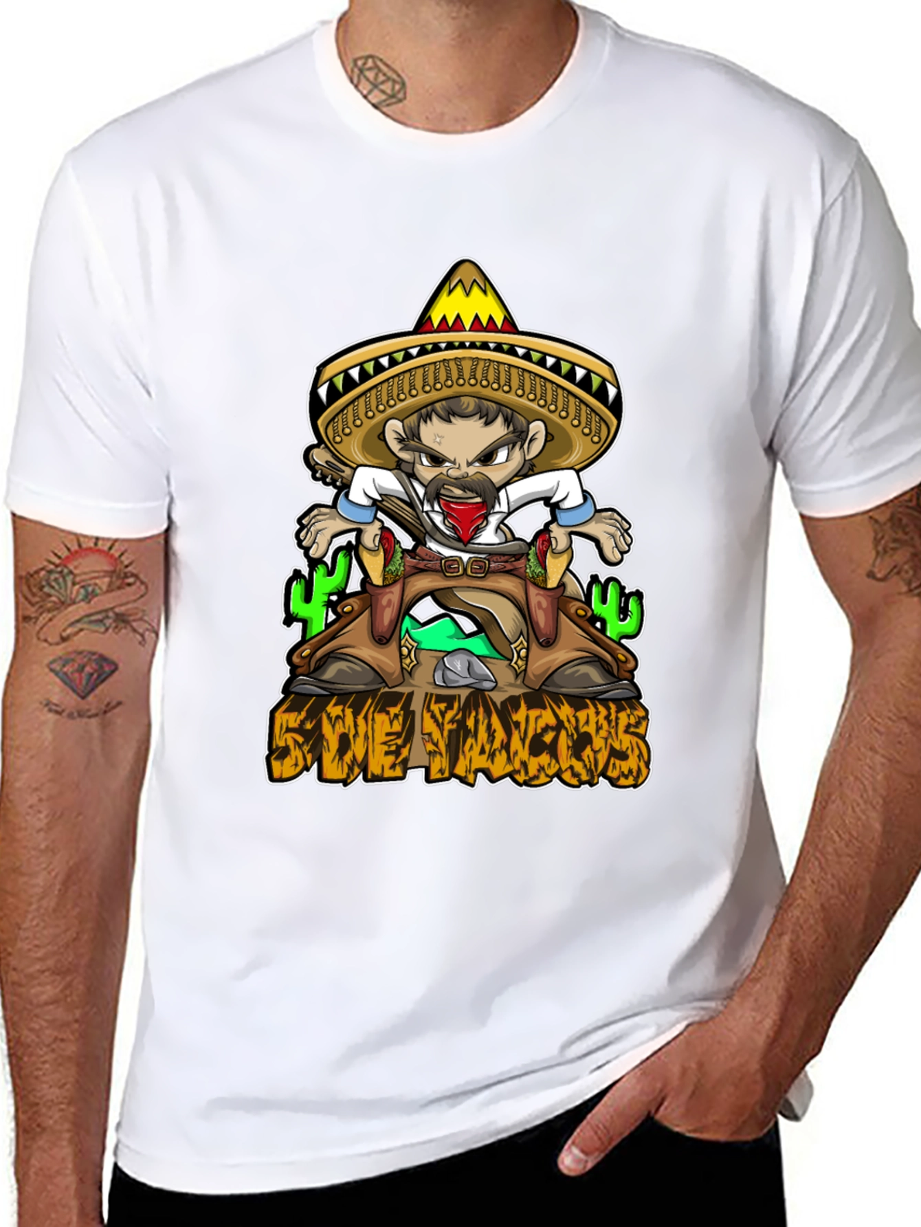 Black Save Tacos T-Shirt - Sombrero Cartoon Graphic Tee view 8