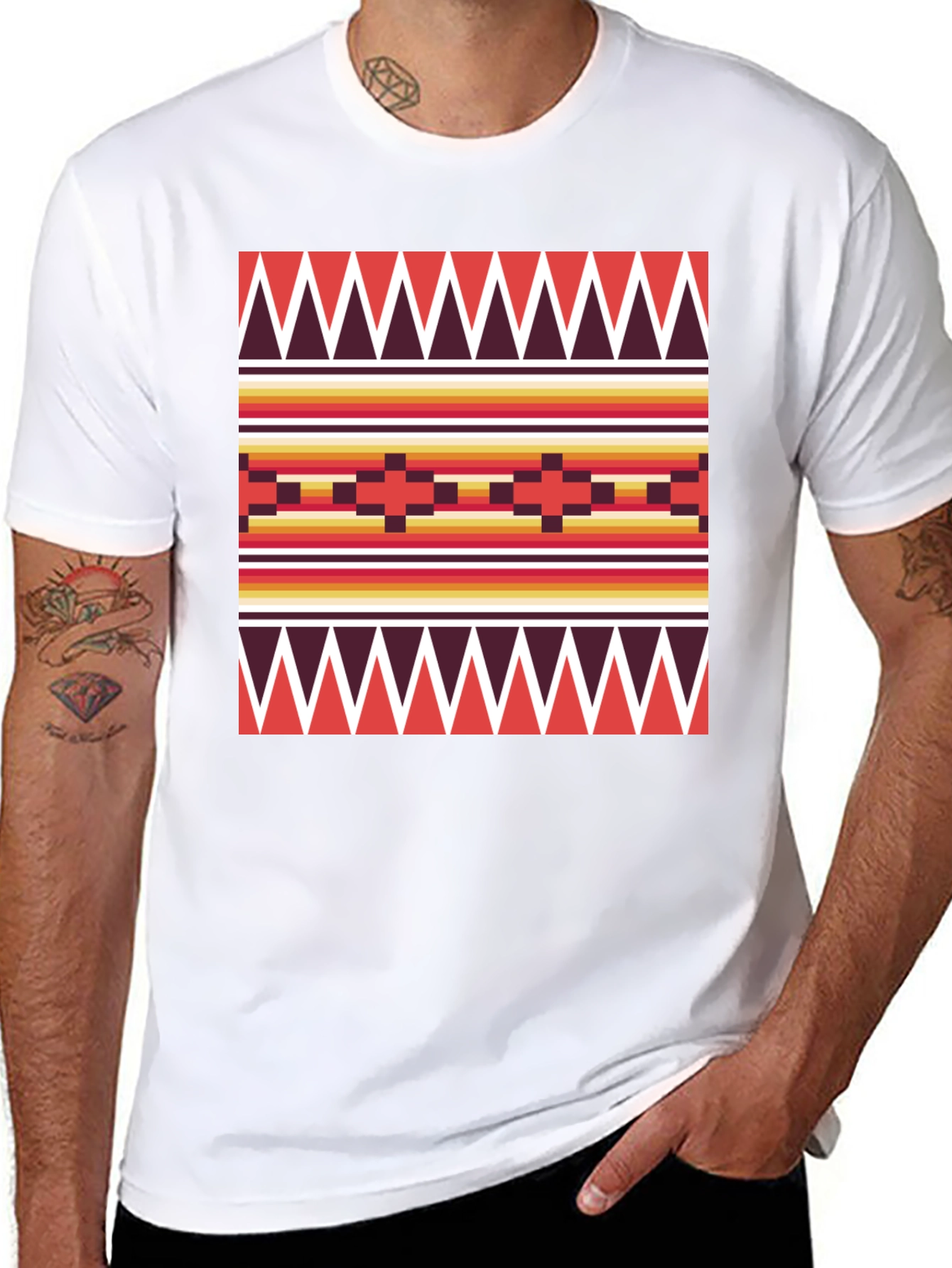 Black Geometric Pattern Tee - Southwest Style view 8
