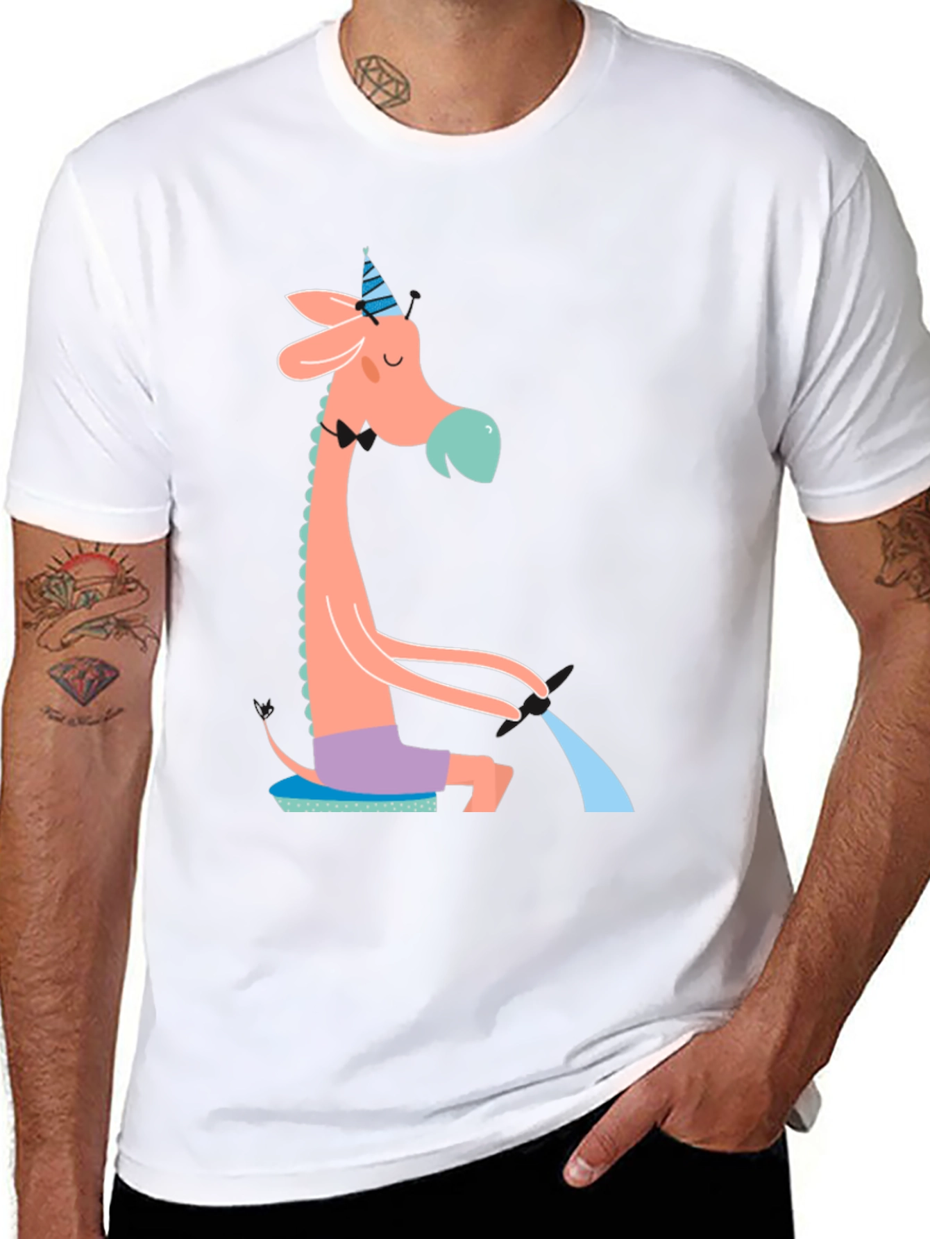 Black Whimsical Giraffe T-Shirt - Quirky Novelty Tee view 8