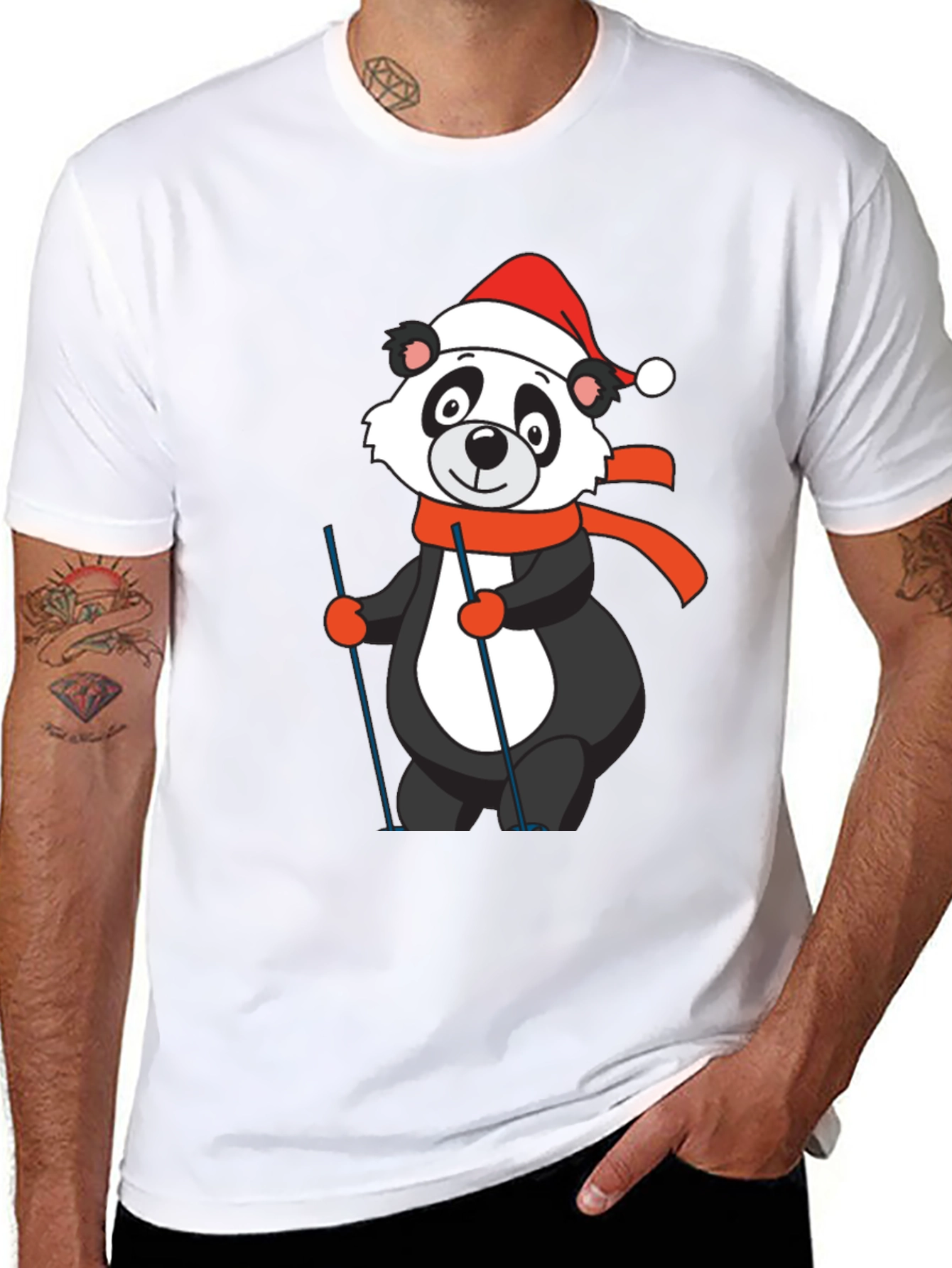 Black Panda Skier T-Shirt: Holiday Fun view 8