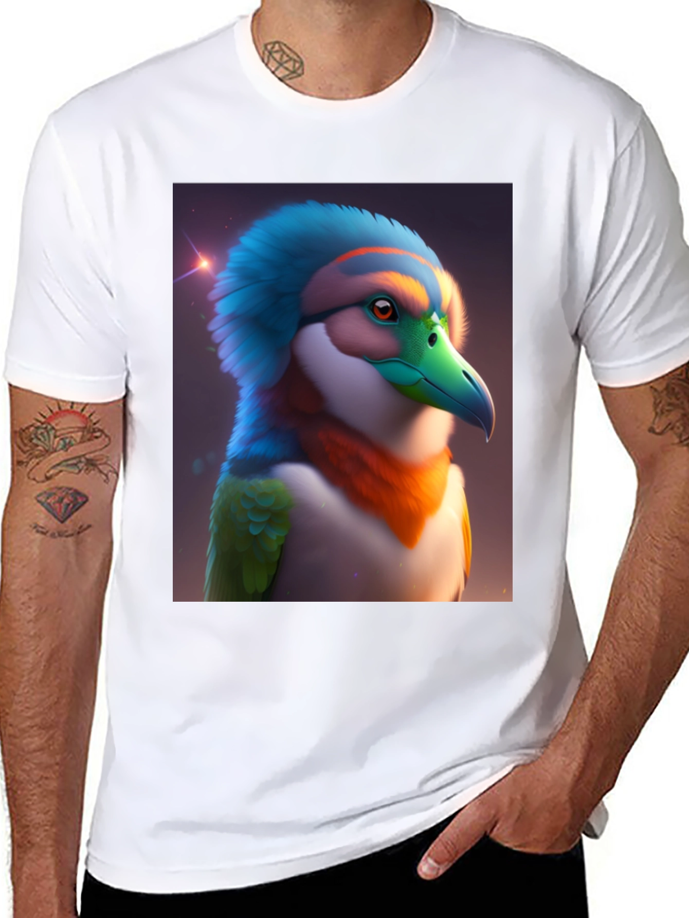 Black Exotic Bird Graphic Tee - Unique Colorful Bird Design view 8