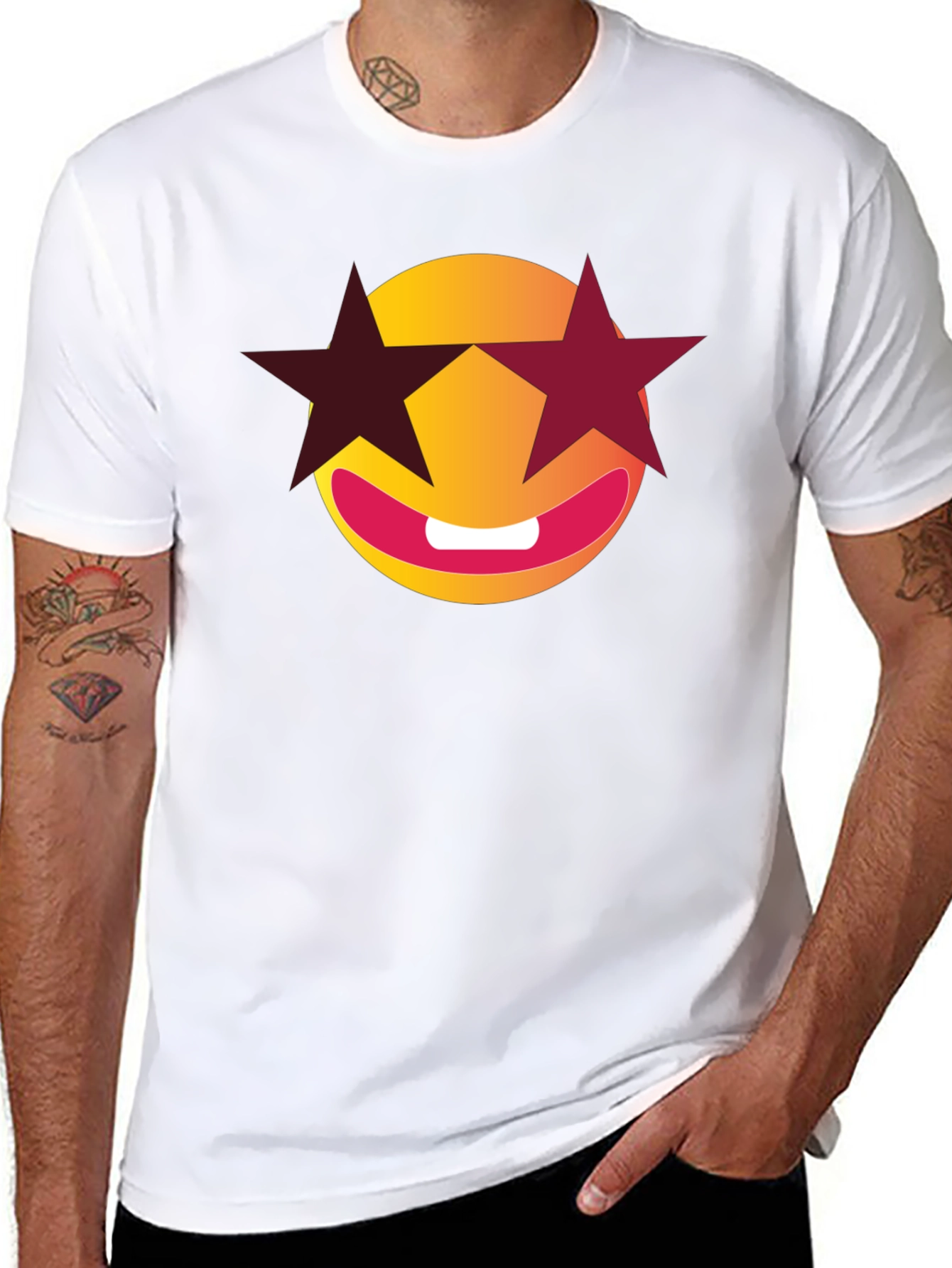 Black Smiley Face with Star Shades Graphic T-Shirt view 8