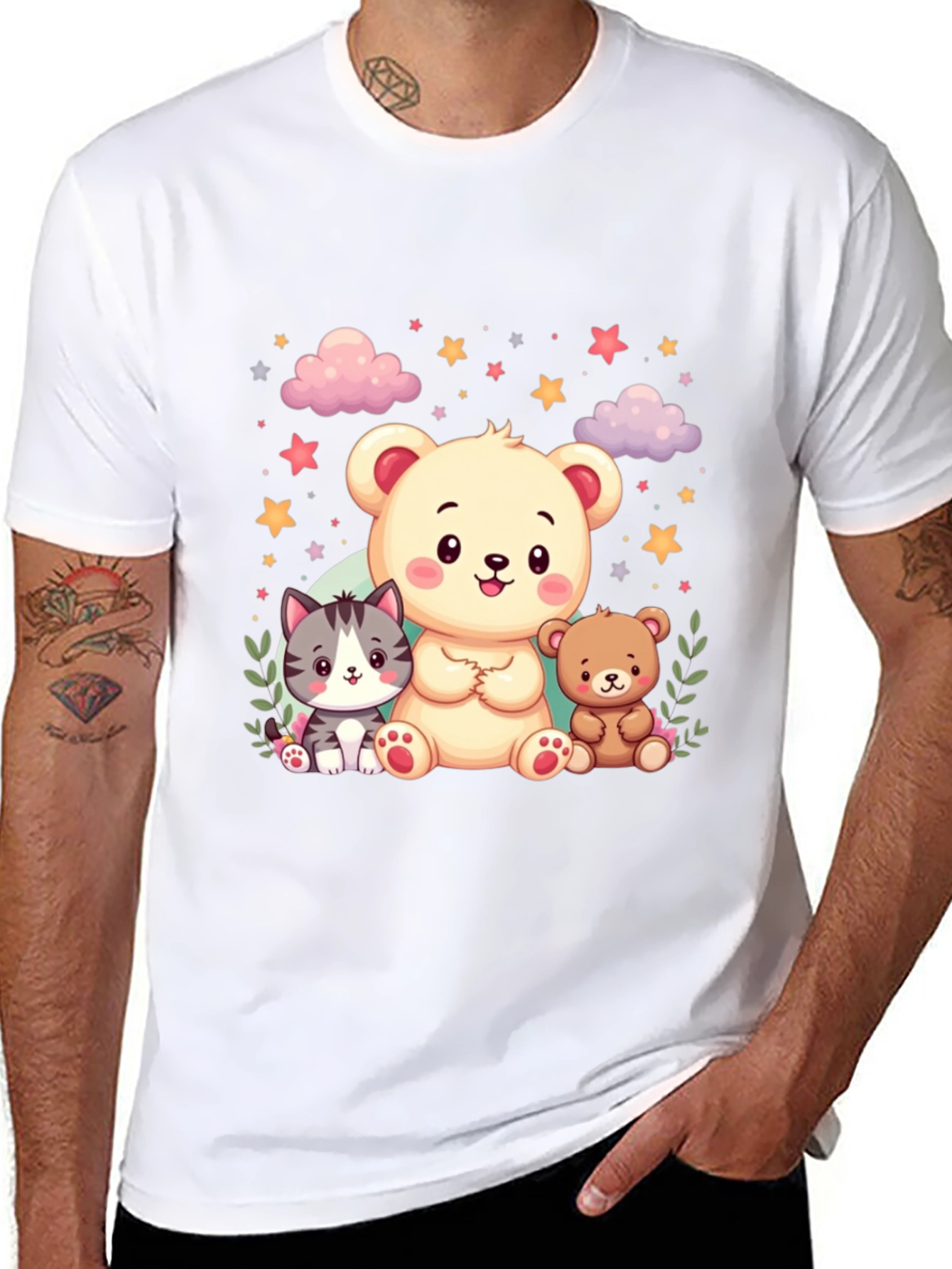 Black Cute Cartoon Animals Black T-Shirt view 8