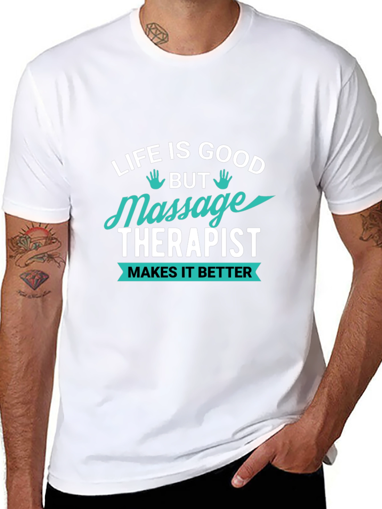 Black Massage Therapist T-Shirt - Life Is Good view 8