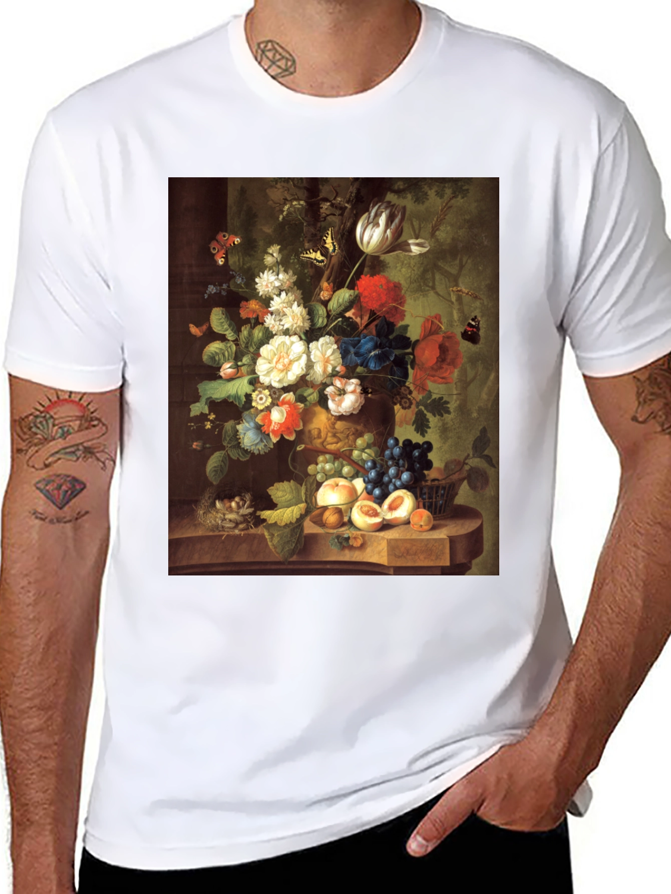 Black Floral Still Life T-Shirt - Classic Art Print view 8