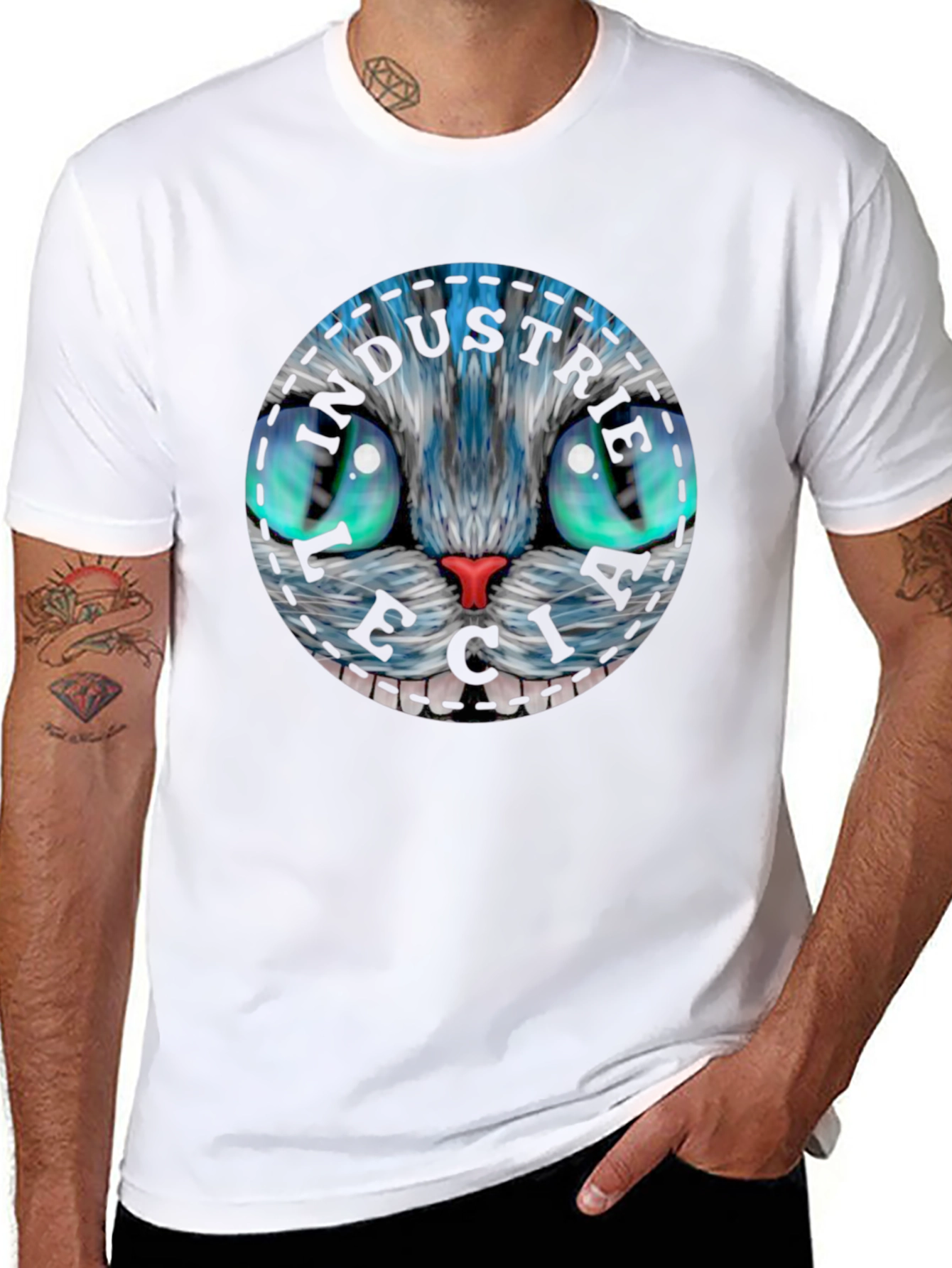 Black Whimsical Cat Face T-Shirt view 8