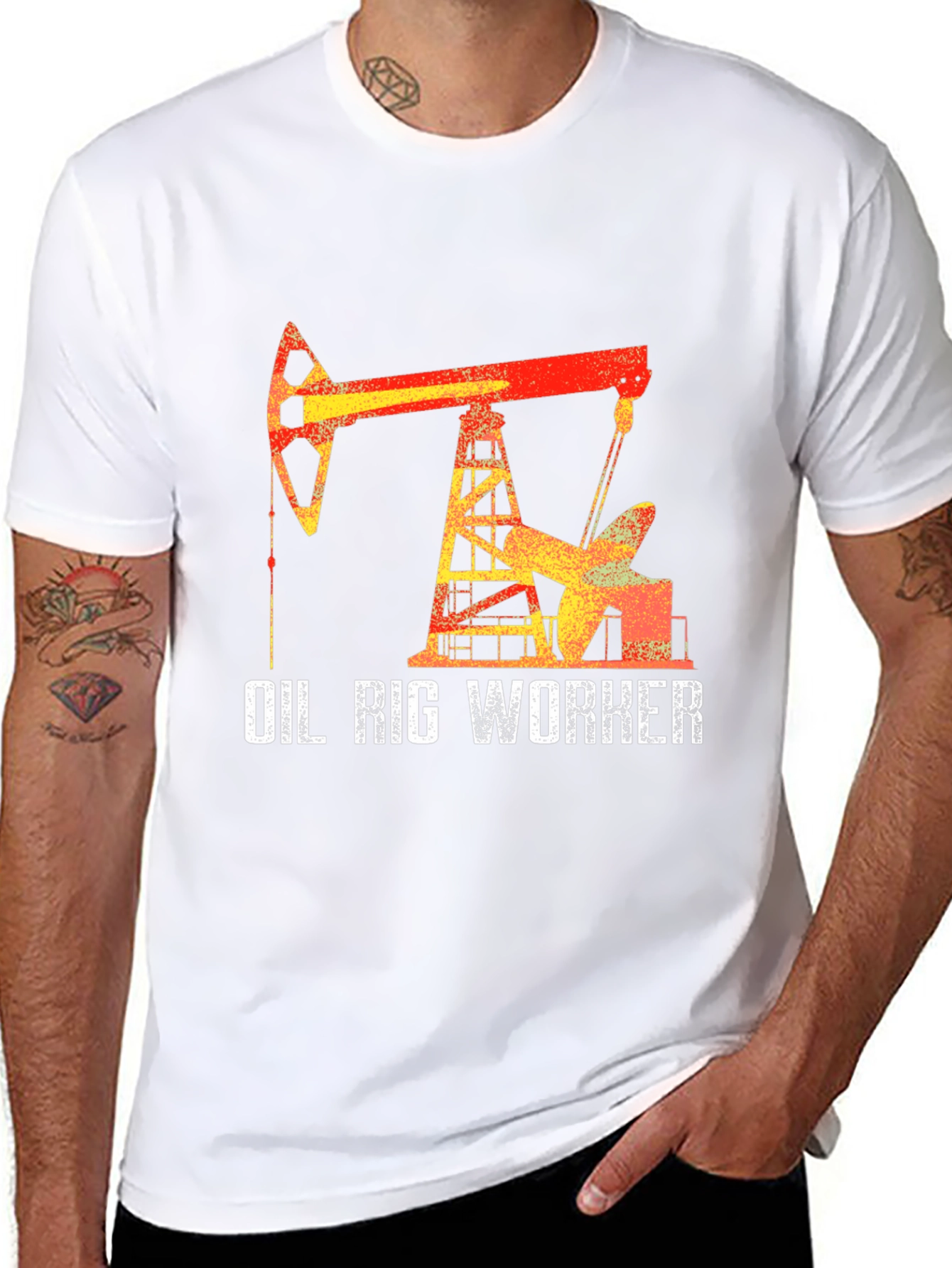 Black Oil Rig Worker Graphic T-Shirt - Black Crew Neck view 8
