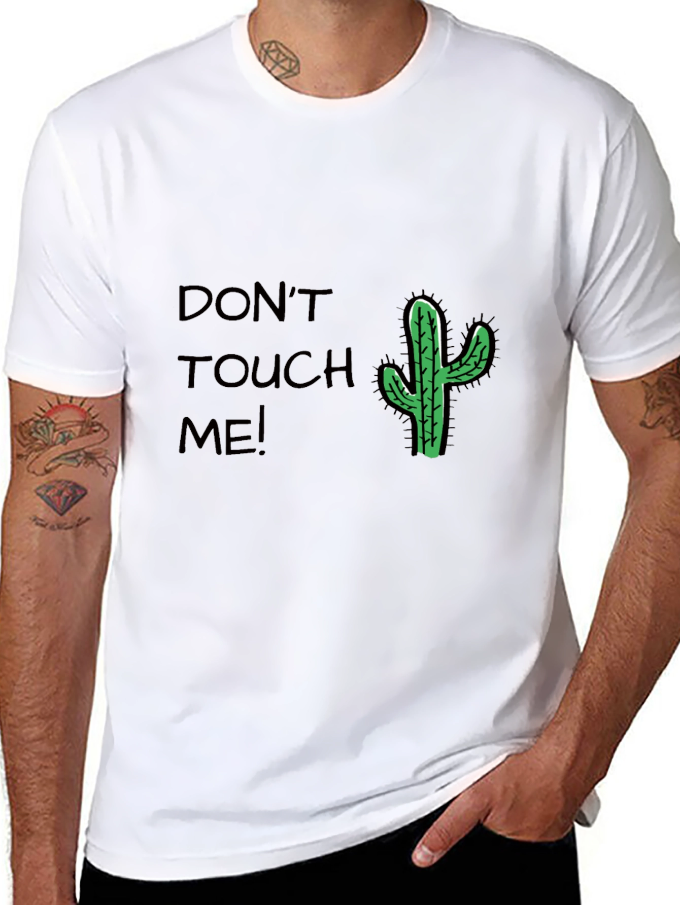 Black Don't Touch Me Cactus T-Shirt - Black Cotton Tee view 8
