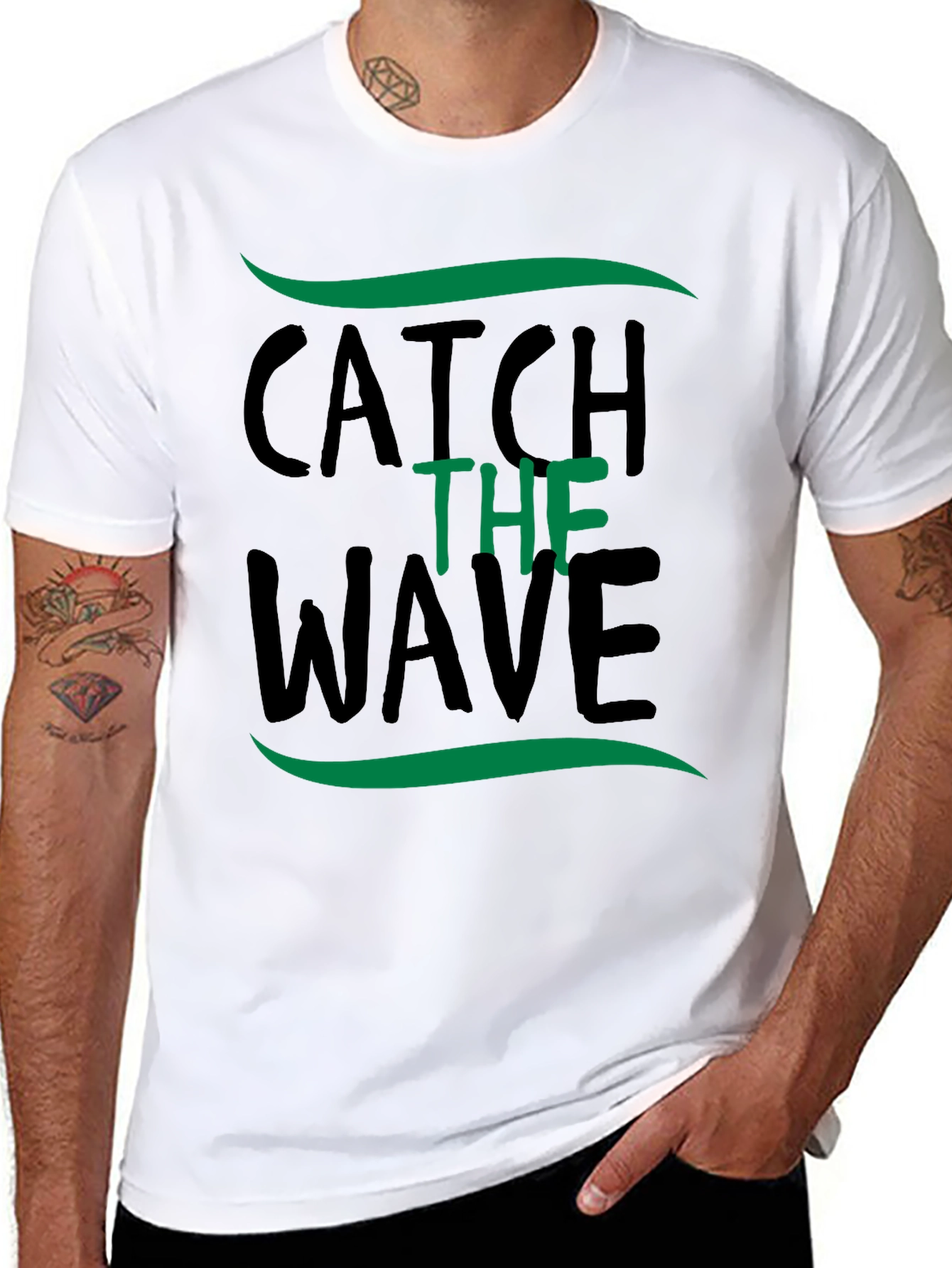 Black Catch the Wave Graphic Tee - Black Cotton T-Shirt view 8
