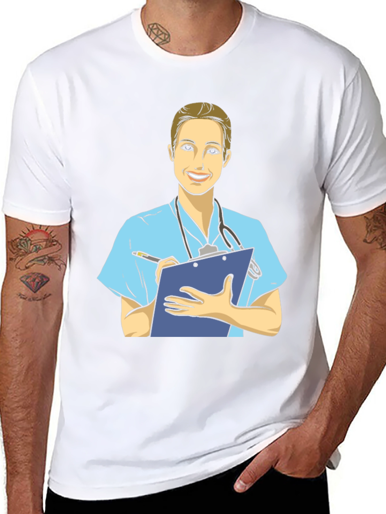 Black Cartoon Nurse T-Shirt - Black Cotton Blend view 8