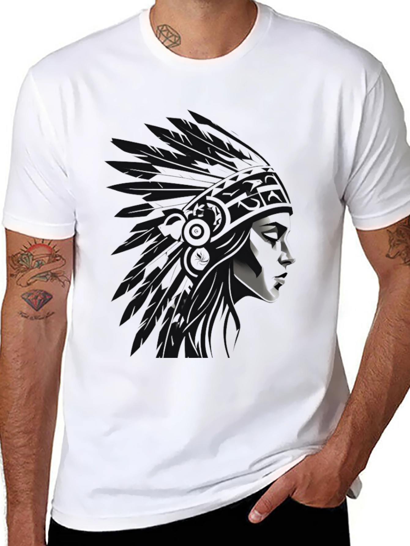 Black Native American Chief Graphic Tee - Black view 8