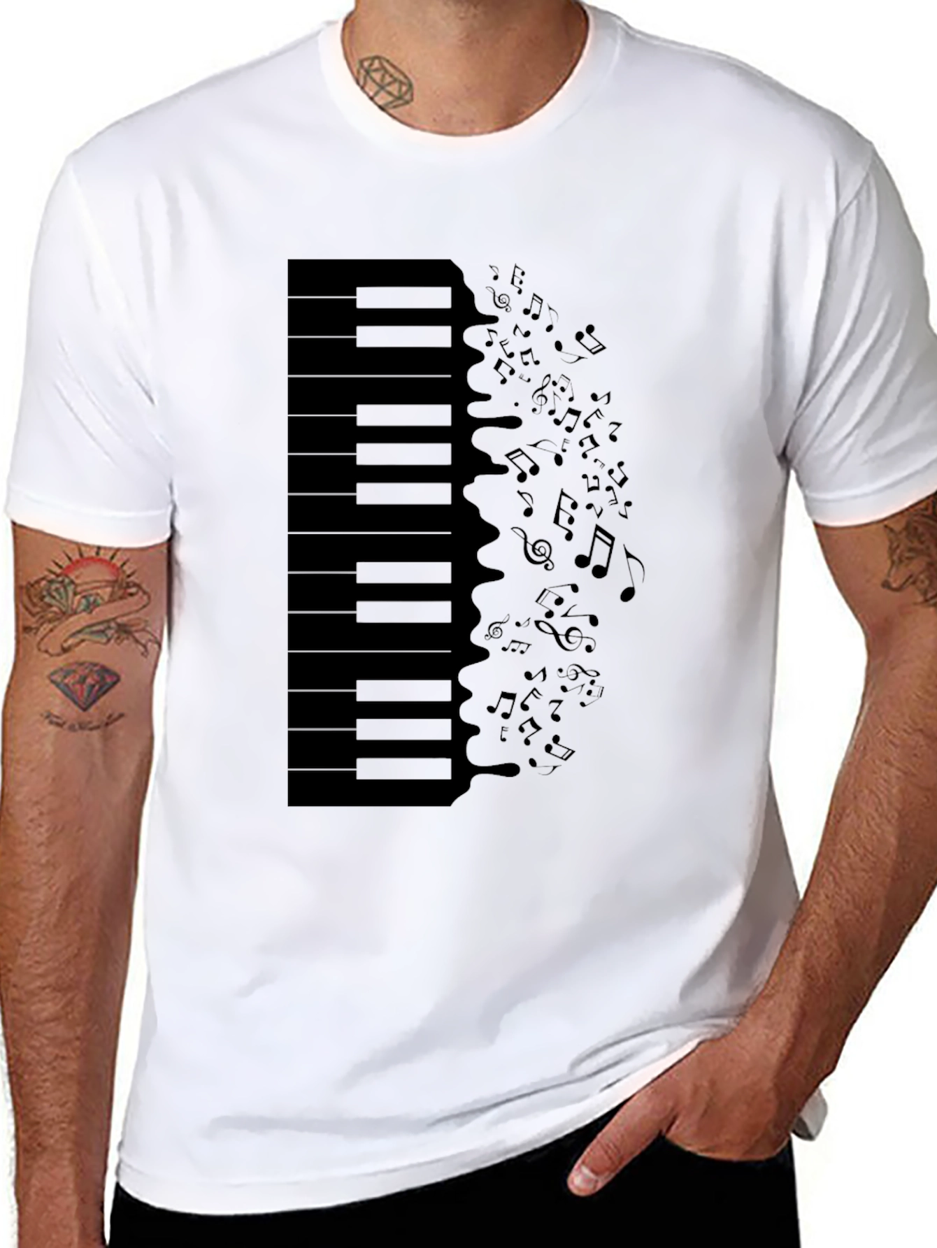 Black Piano Keys & Notes Graphic Tee - Black T-Shirt view 8