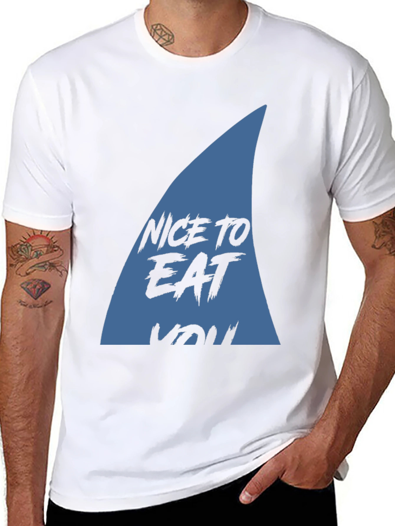 Black Nice to Eat You Shark Fin Graphic Tee view 8