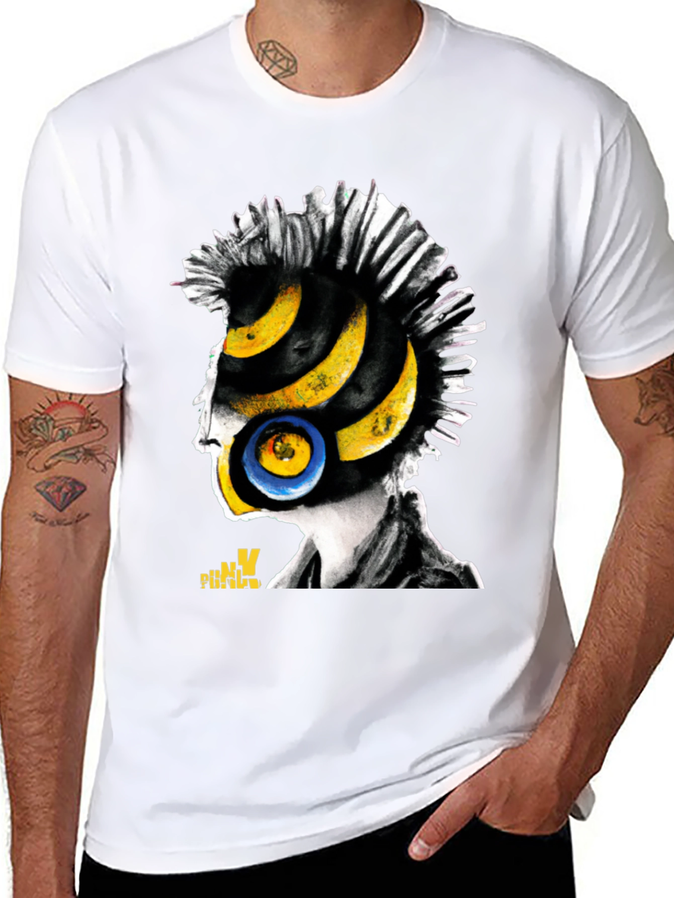 Black Punk Rock Vinyl Head Graphic T-Shirt view 8