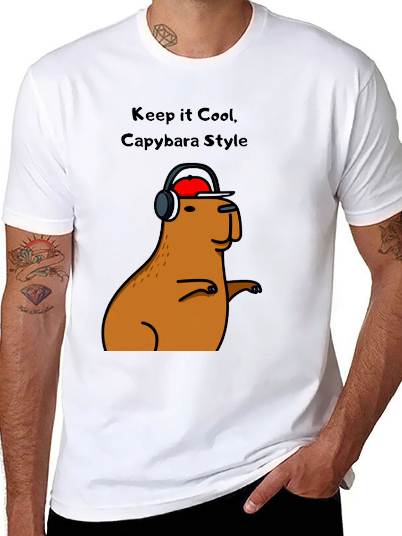 Black Cool Capybara Style Graphic Tee - Black view 8
