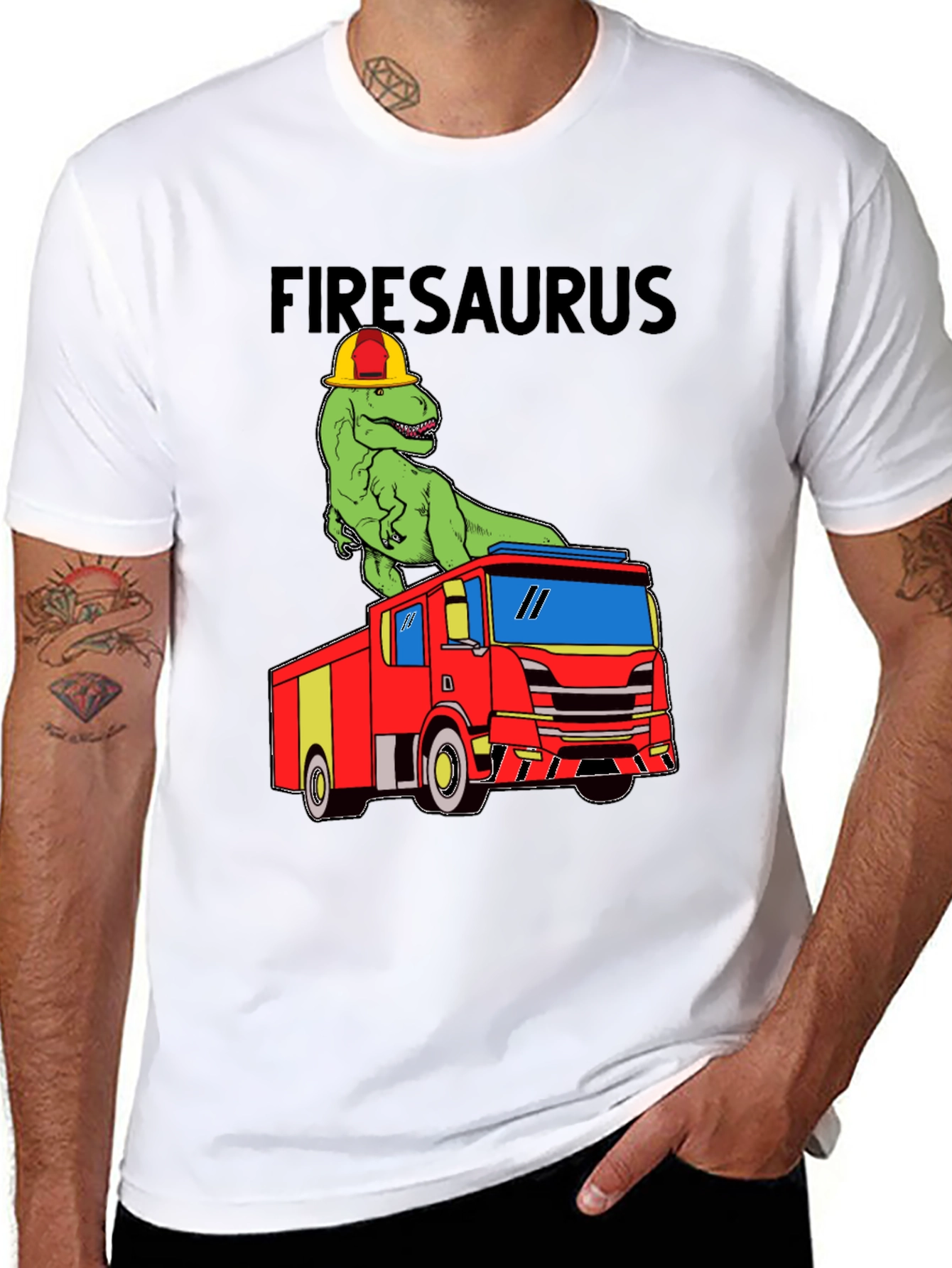 Black Firesaurus T-Shirt - Dinosaur Fire Truck Tee view 8