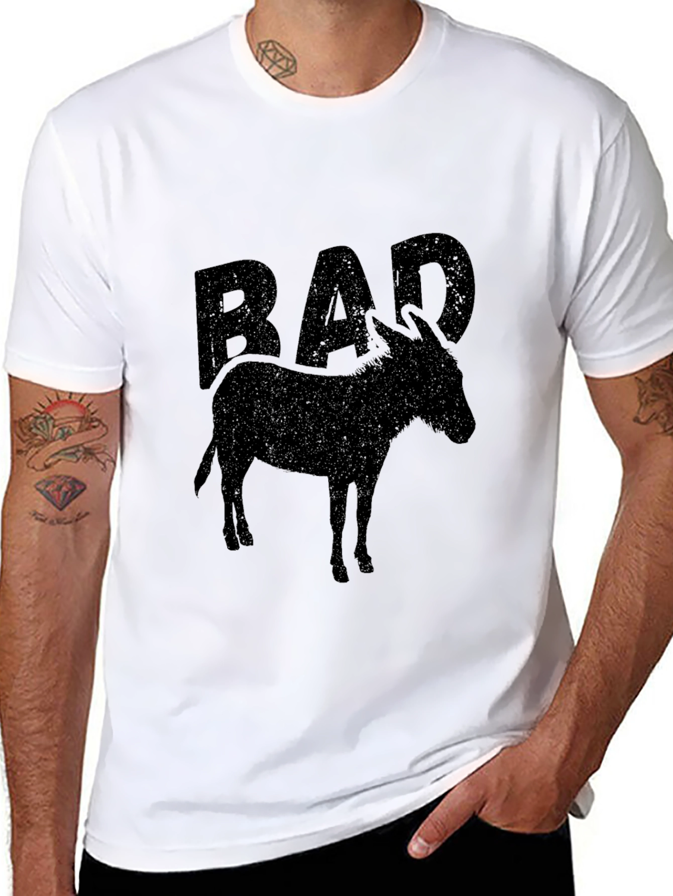 Black Bad A Donkey Graphic Tee - Black Crew Neck T-Shirt view 8