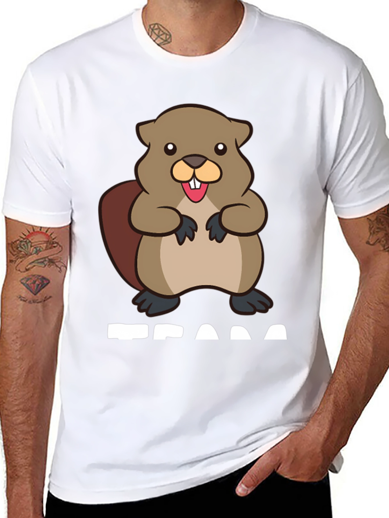 Black Funny Beaver Graphic T-Shirt - Unisex Black Tee view 8