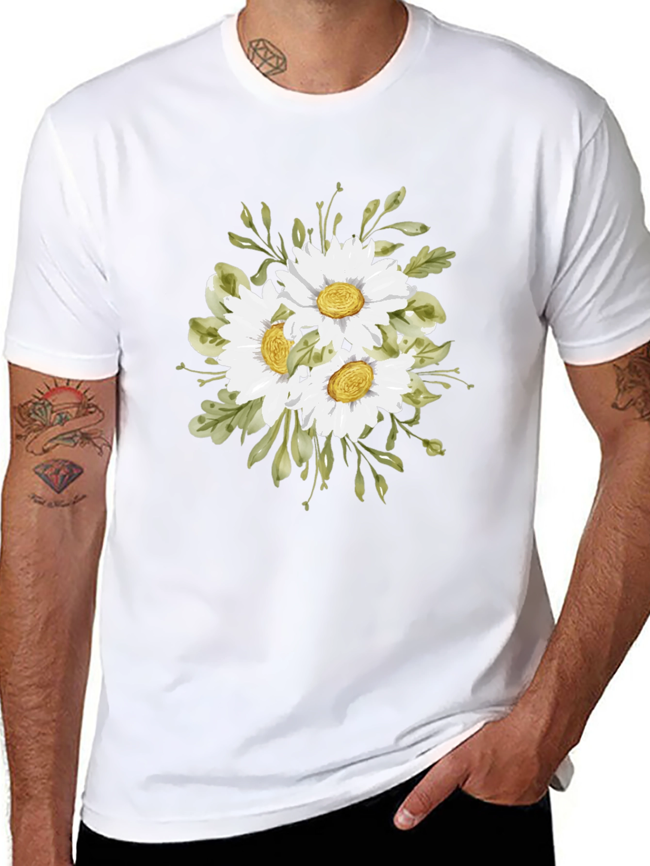 Black Floral Print T-Shirt - Daisy Bouquet view 8