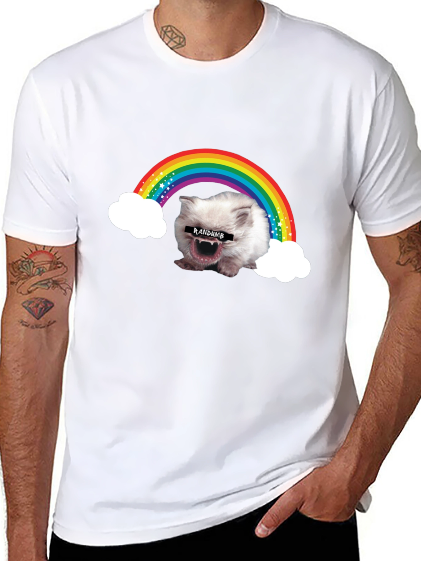 Black Random Rainbow Cat Meme T-Shirt view 8