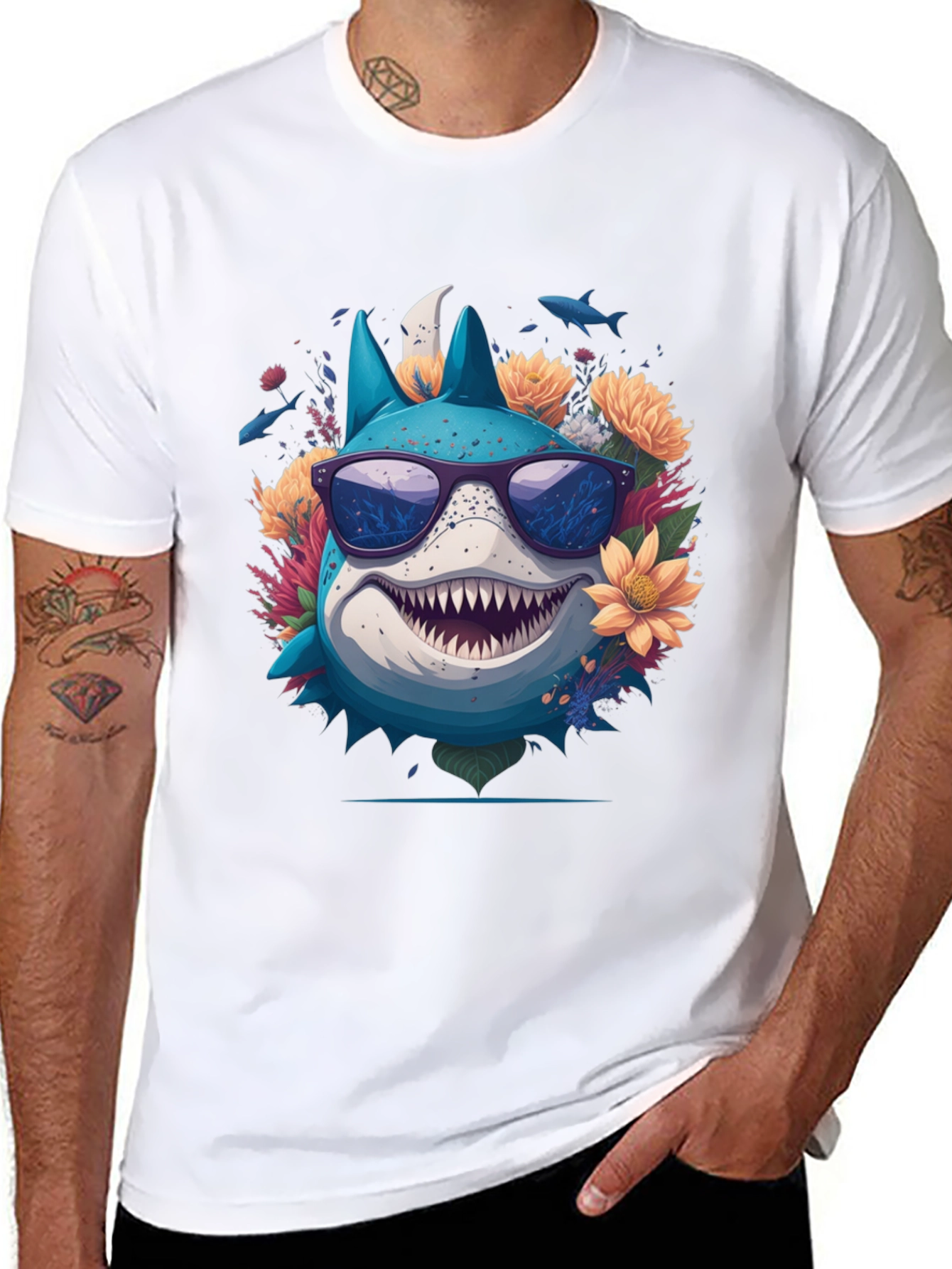 Black Cool Shark in Sunglasses T-Shirt view 8
