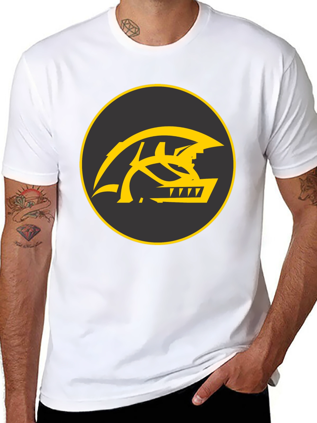 Black Men's Black T-Shirt with Yellow Monster Logo view 8