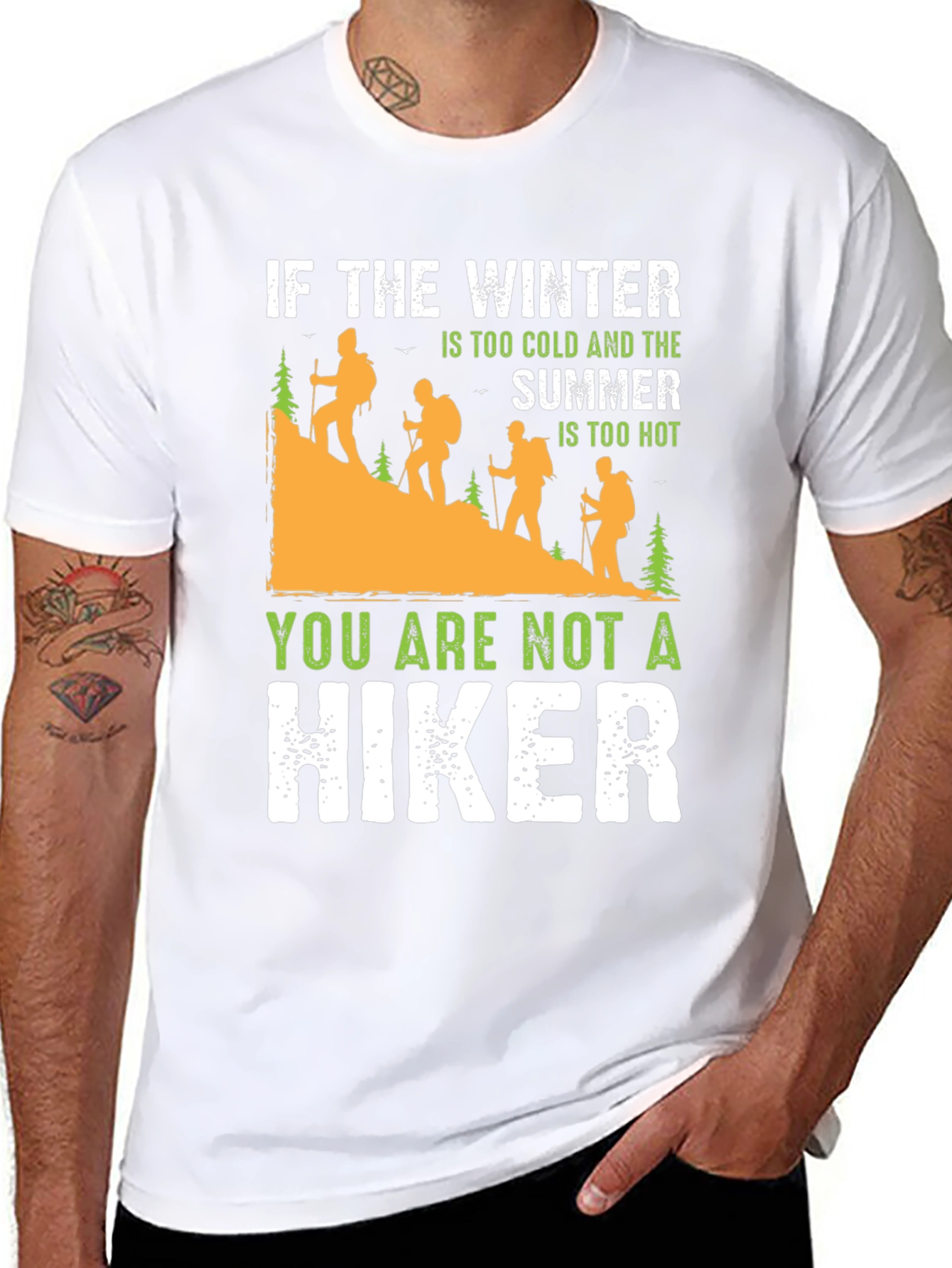 Black Hiking T-Shirt: Too Cold, Too Hot - Hiker view 8