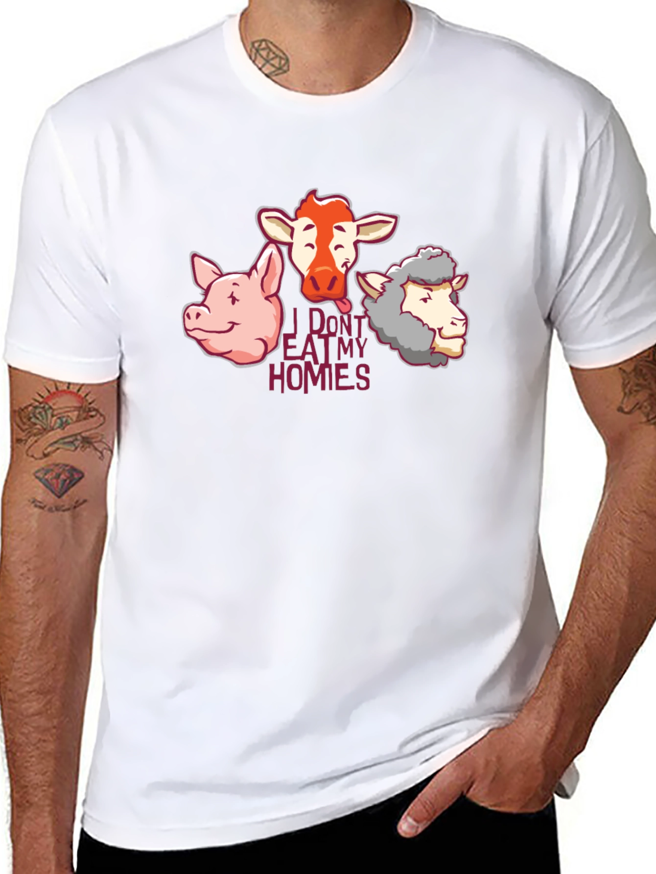 Black Vegan Animal Graphic T-Shirt - I Don't Eat My Homies view 8