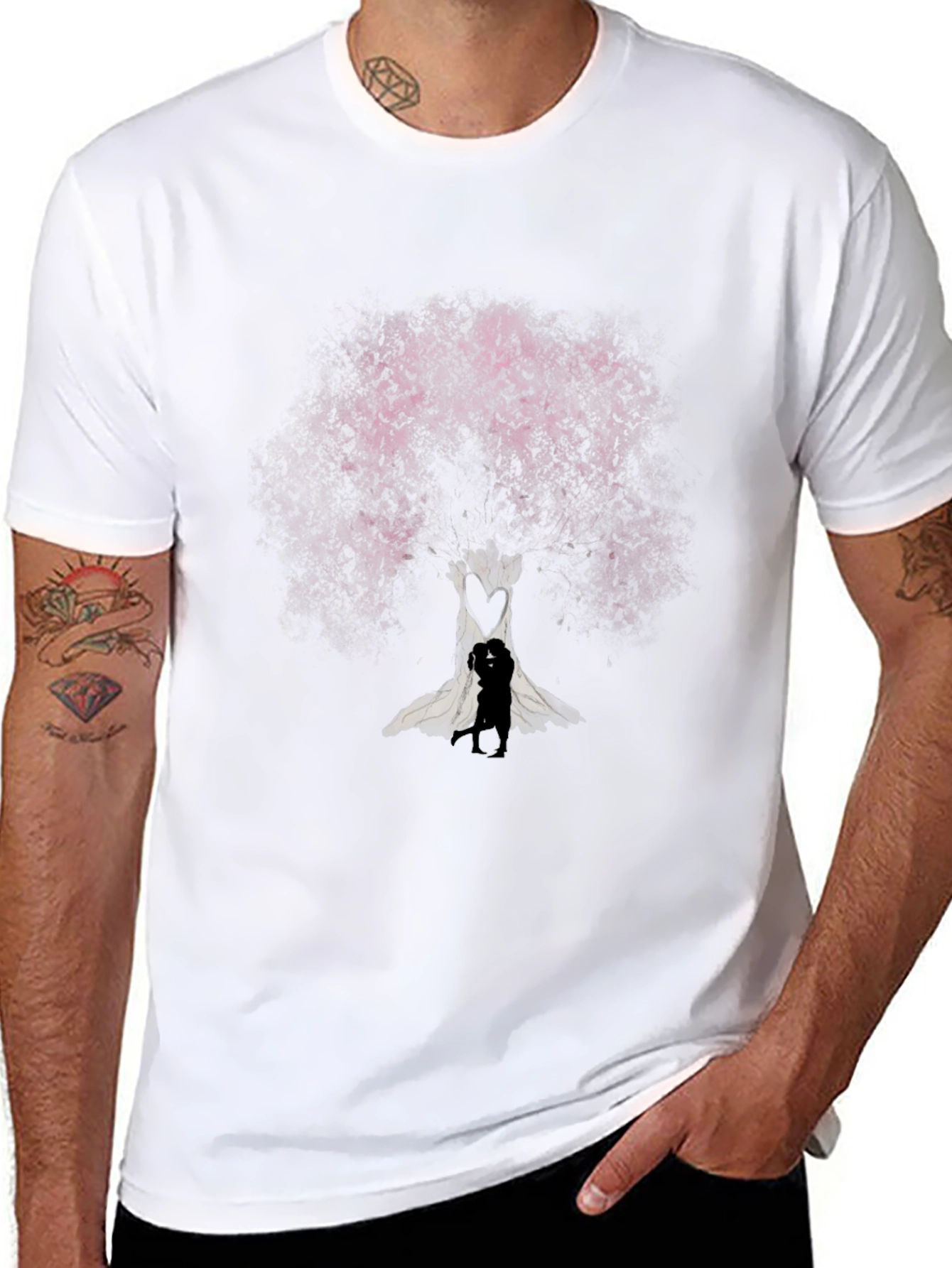 Black Love Tree Graphic Tee - Unique Romantic Design view 8