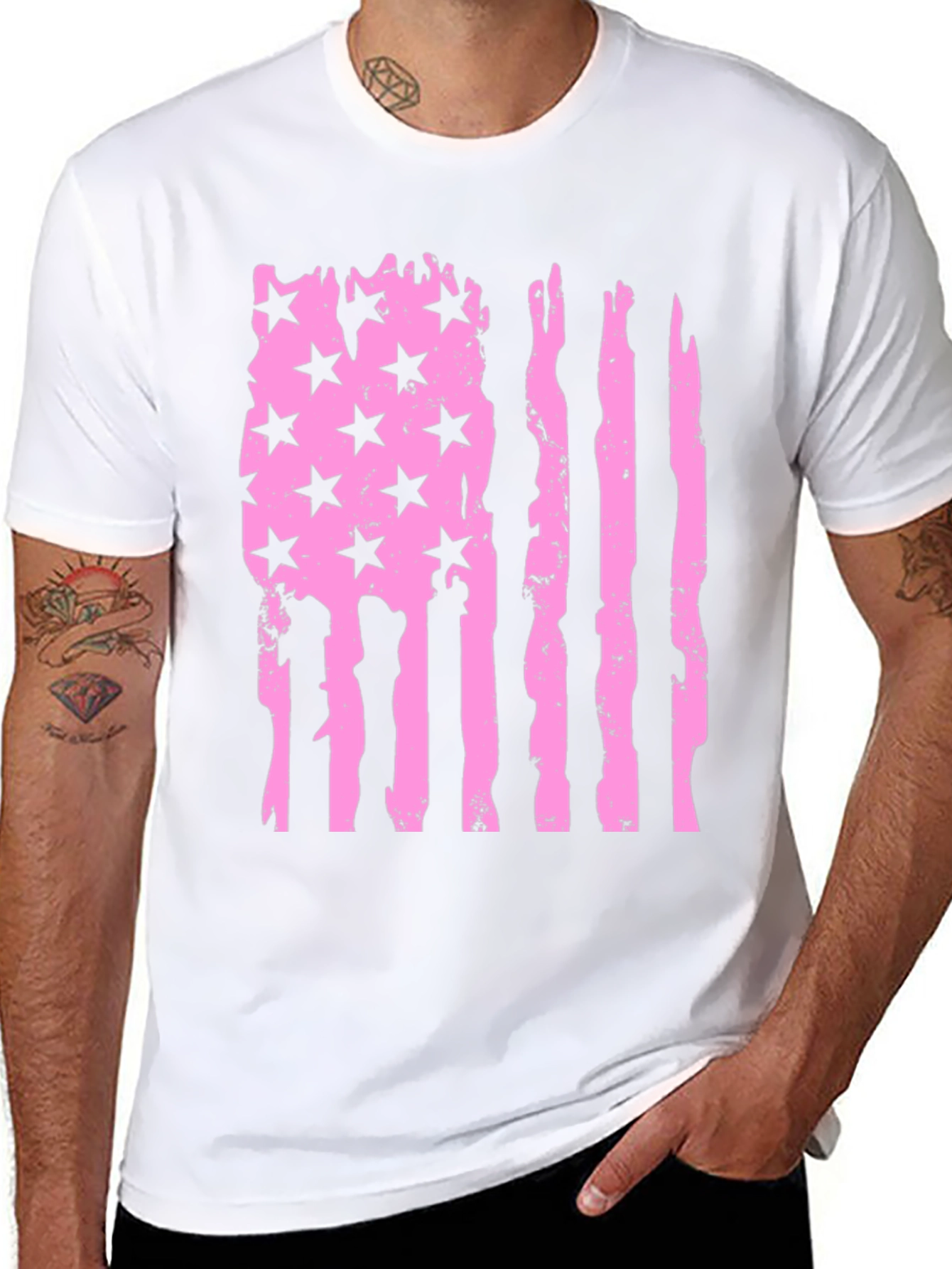 Black Distressed American Flag T-Shirt - Pink view 8