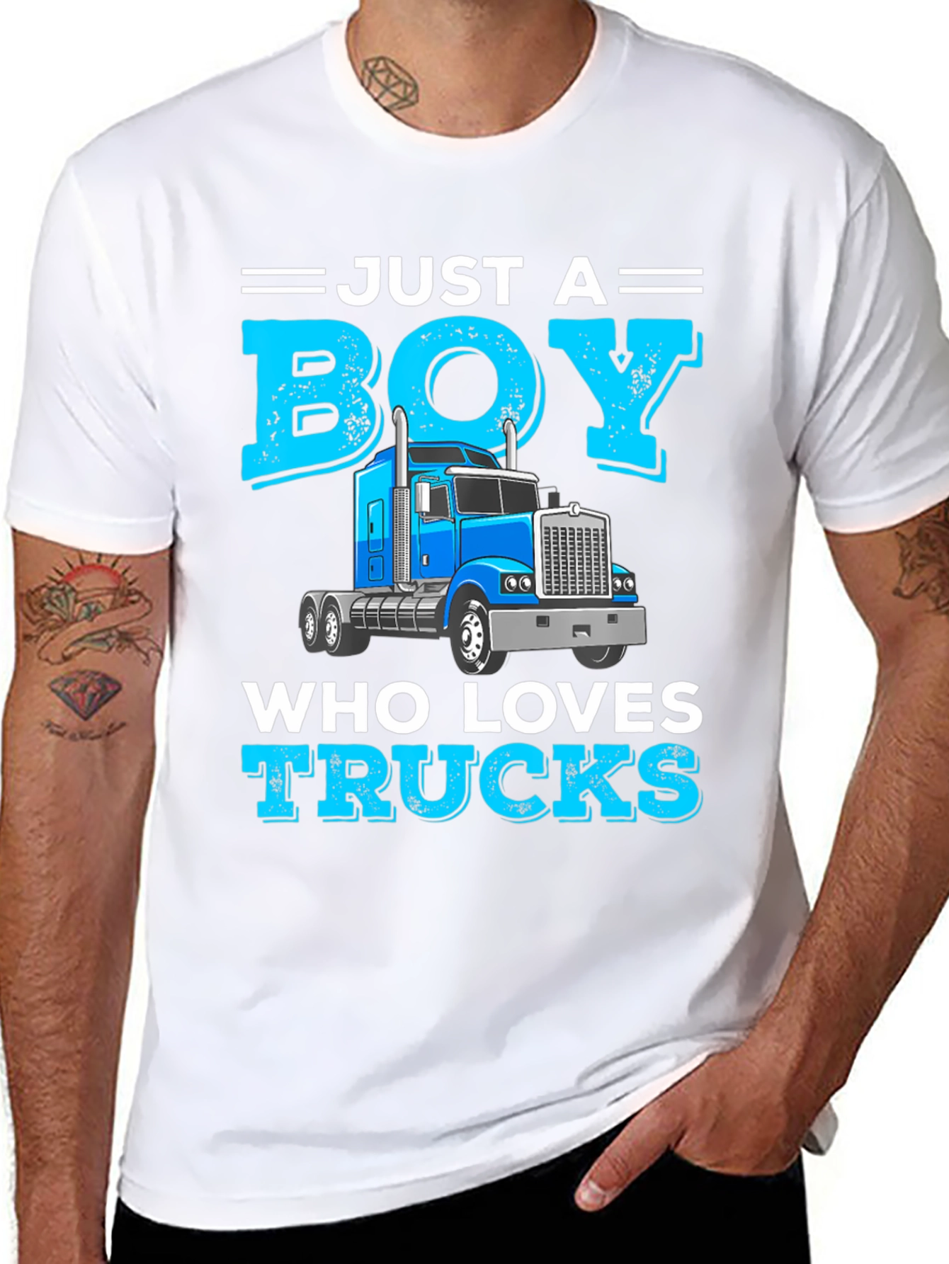 Black Just a Boy Who Loves Trucks T-Shirt view 8