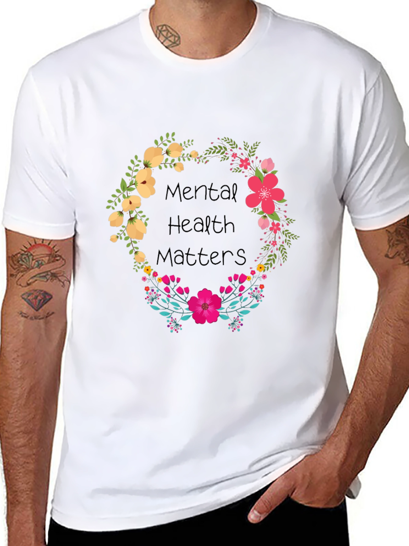 Black Mental Health Matters Floral Tee view 8