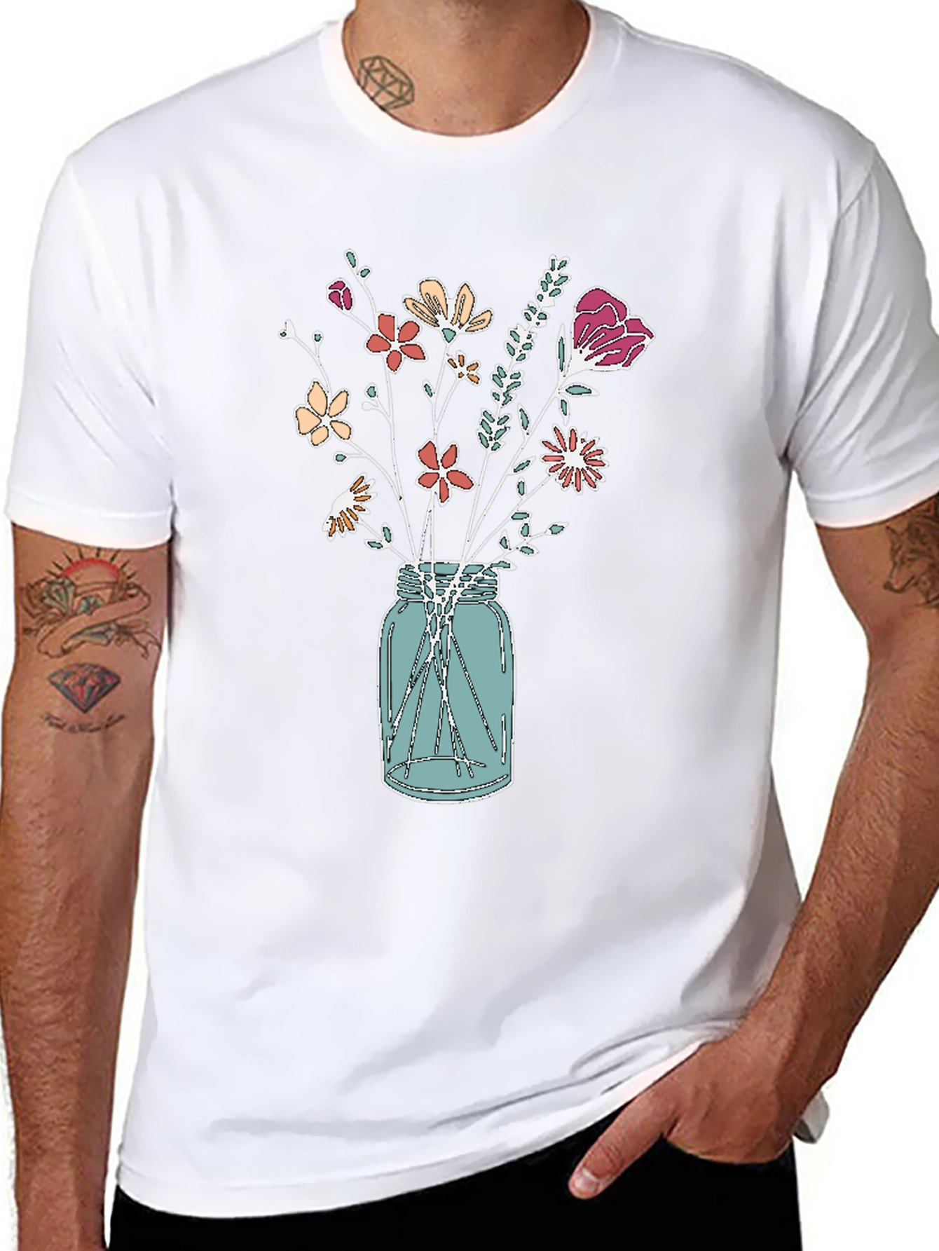 Black Floral Bouquet in Jar Graphic Tee view 8