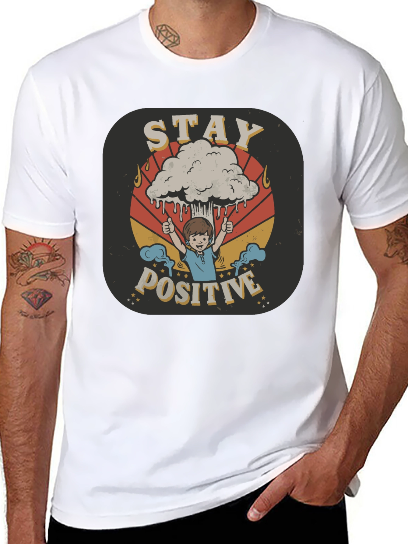 Black Stay Positive Graphic Tee - Unisex Black T-Shirt view 8